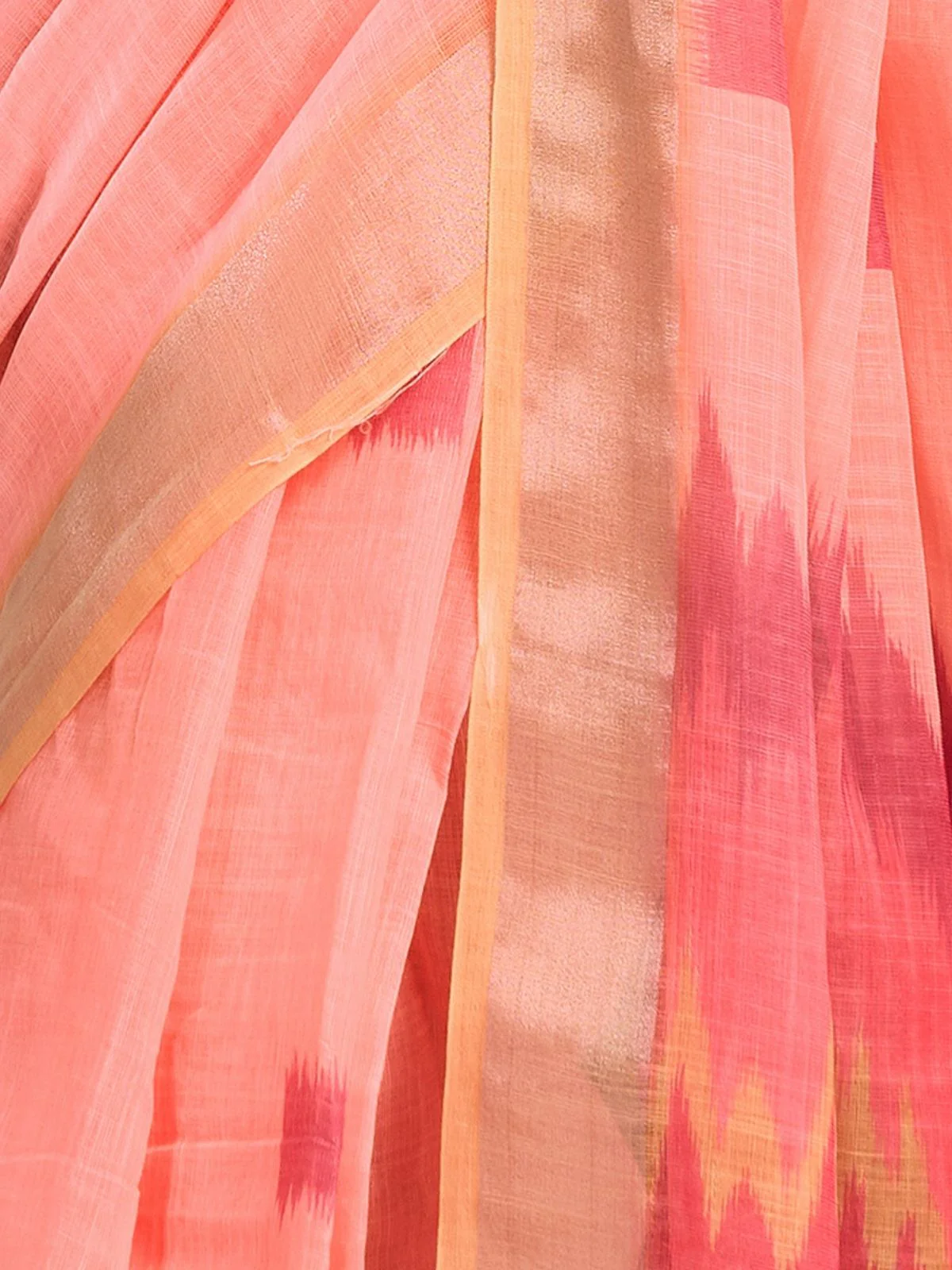 Odette Peach Cotton Linen Zari Work Saree For Women - Image 6