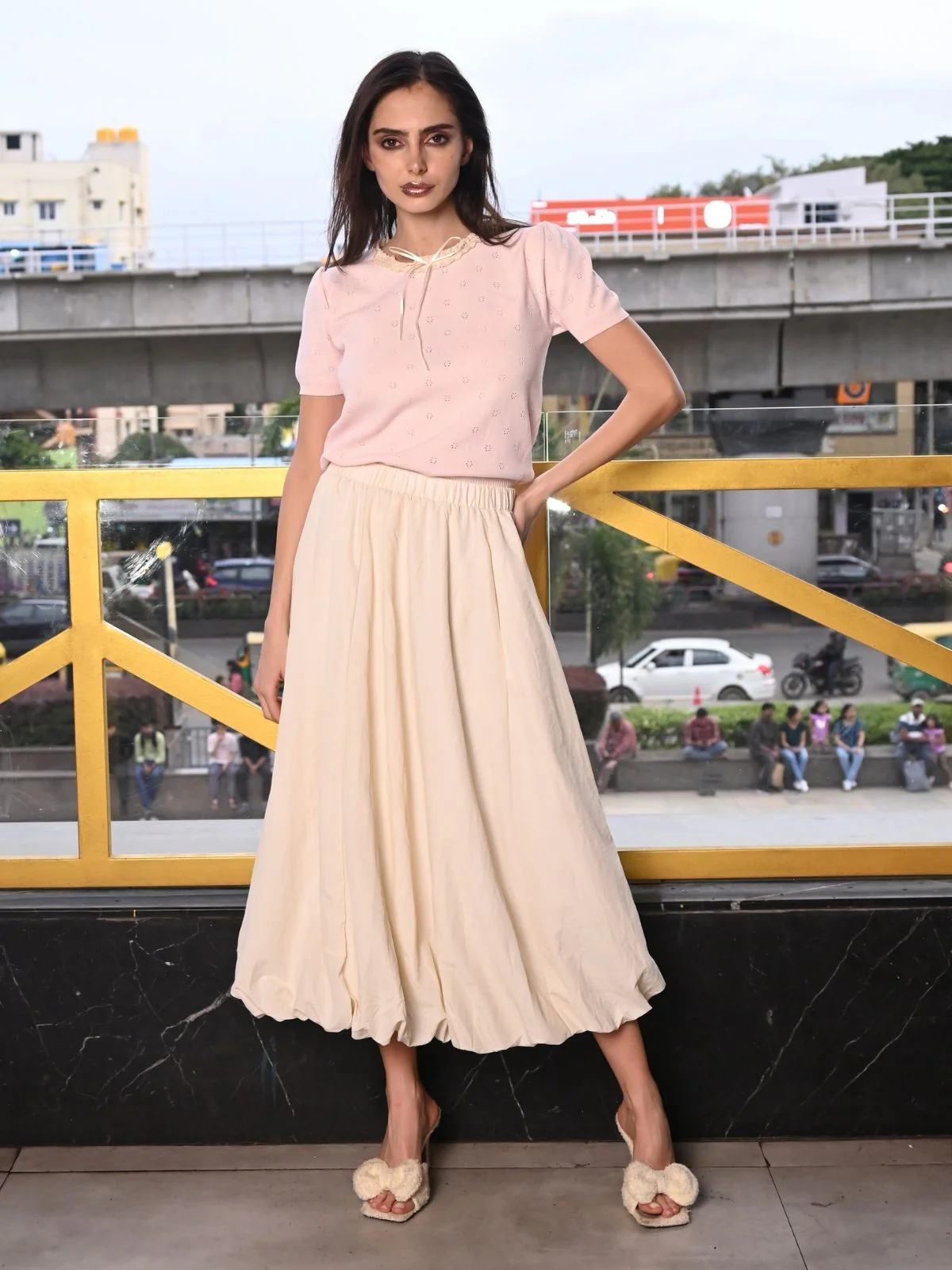 Odette Peach Cotton Rib Top For Women - Image 2