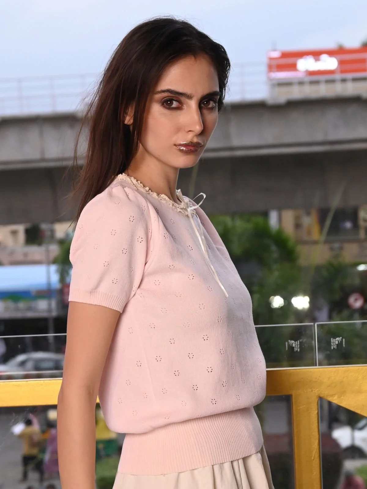 Odette Peach Cotton Rib Top For Women - Image 3