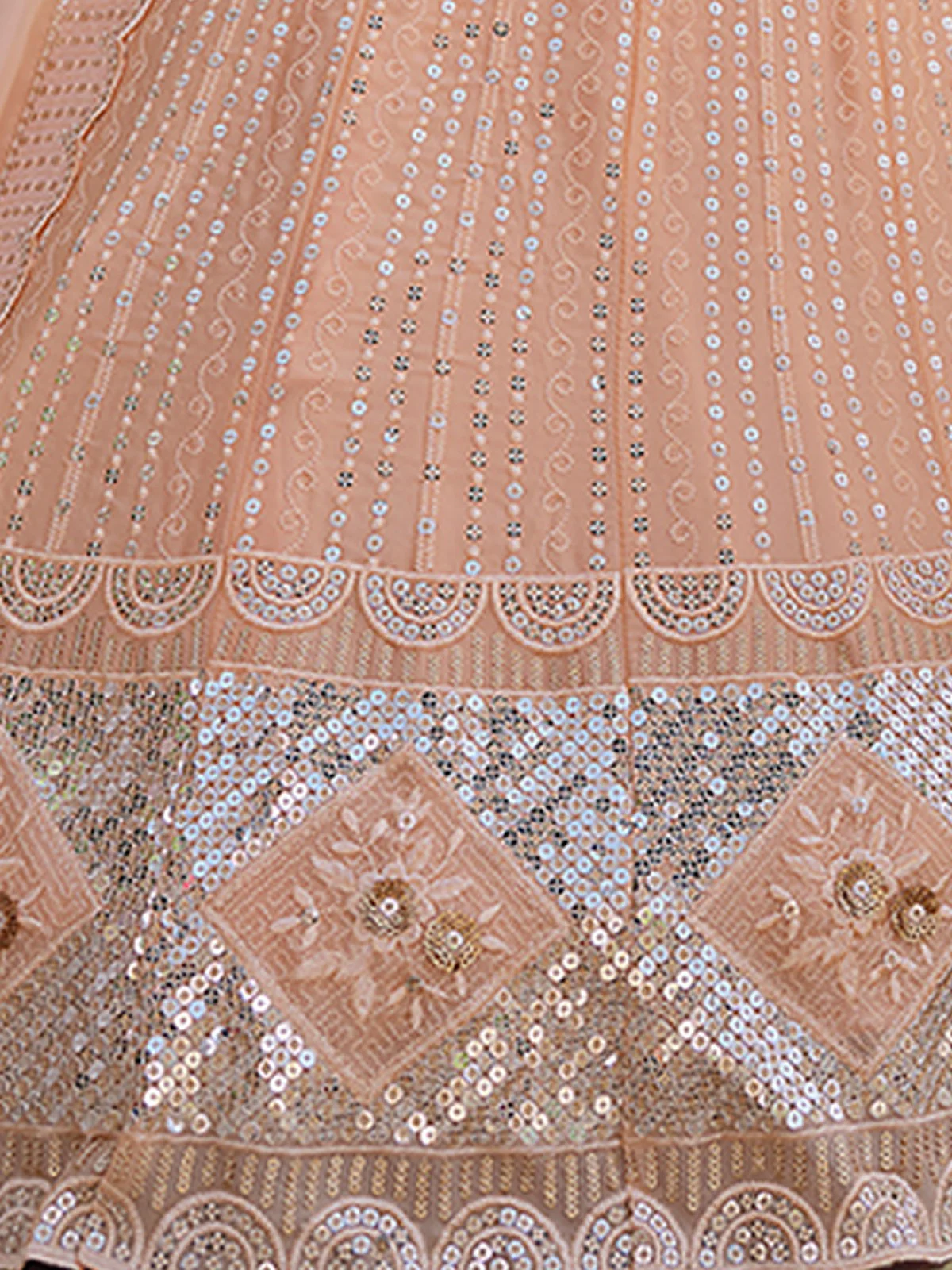 Odette Peach Embellished Georgette Semi Stitched Lehenga With Blouse For Women - Image 5