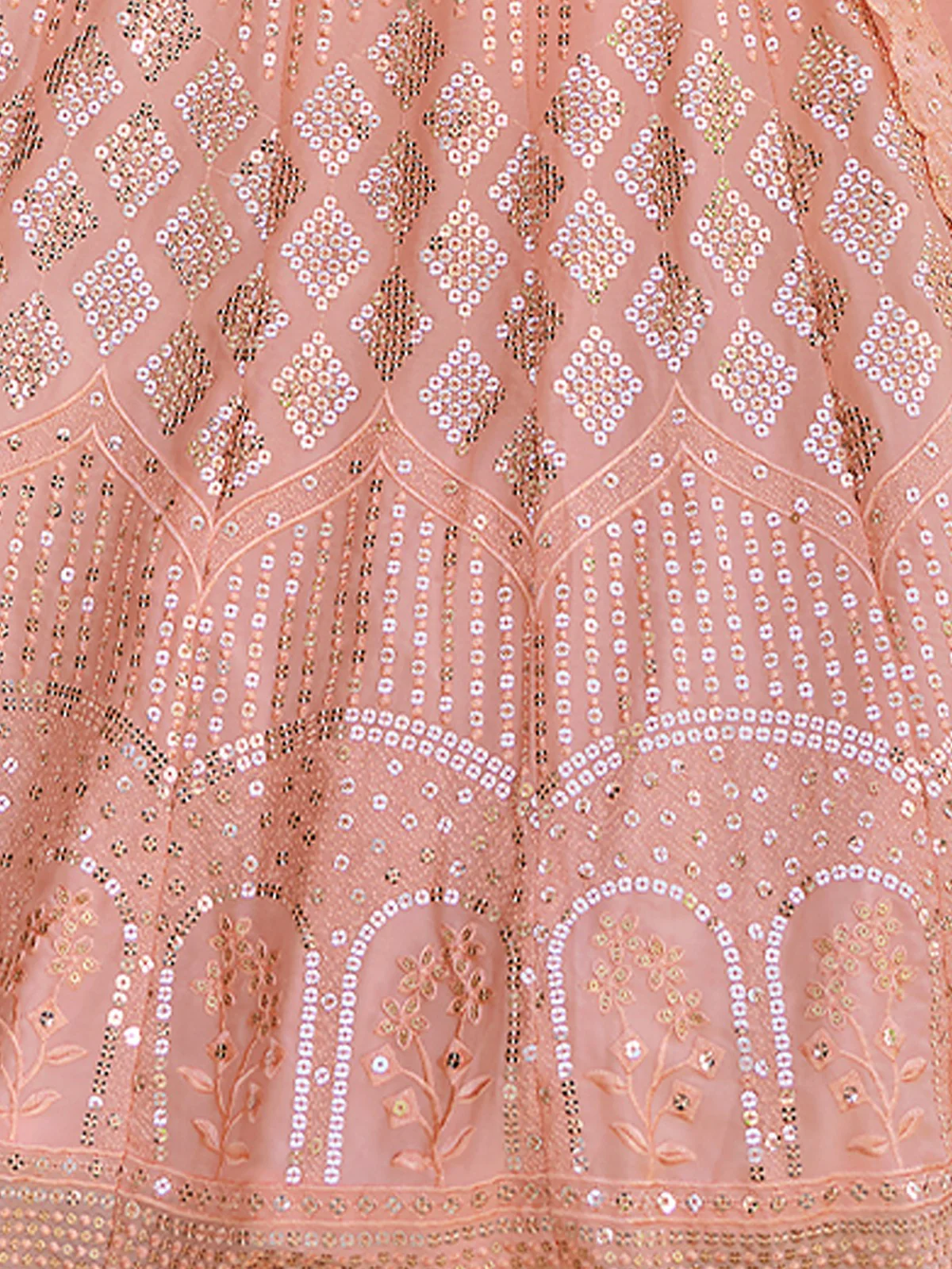 Odette Peach Embellished Georgette Semi Stitched Lehenga With Blouse For Women - Image 5