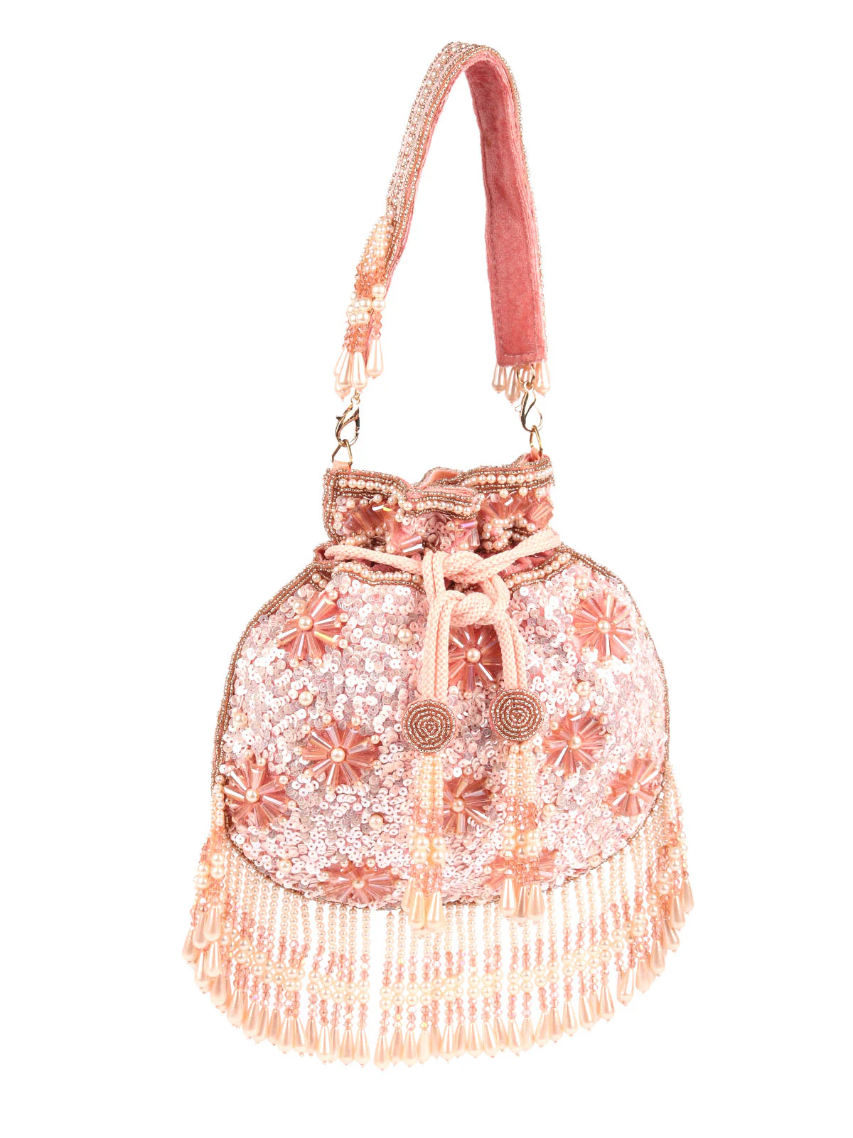 Odette Peach Embellished Potli Bag For Women - Image 3