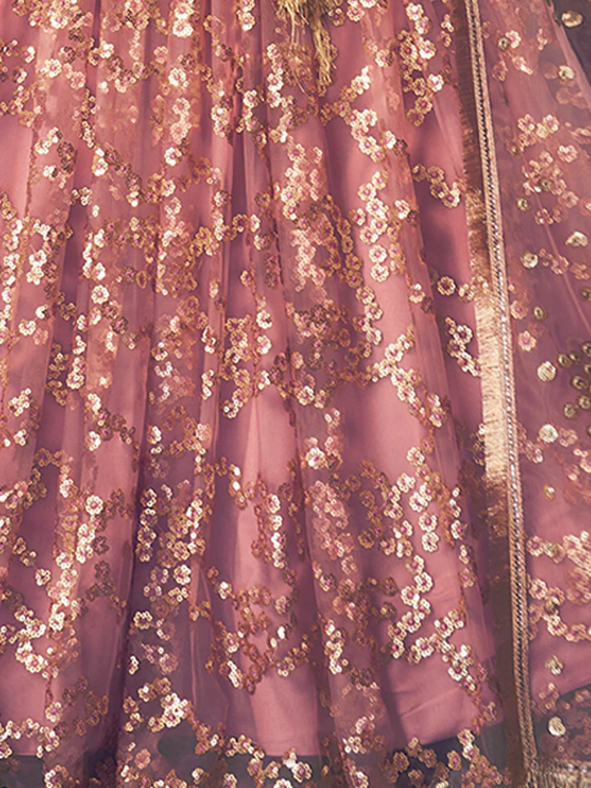 Odette Peach Embellished Soft Net Semi Stitched Lehenga With Blouse For Women - Image 4