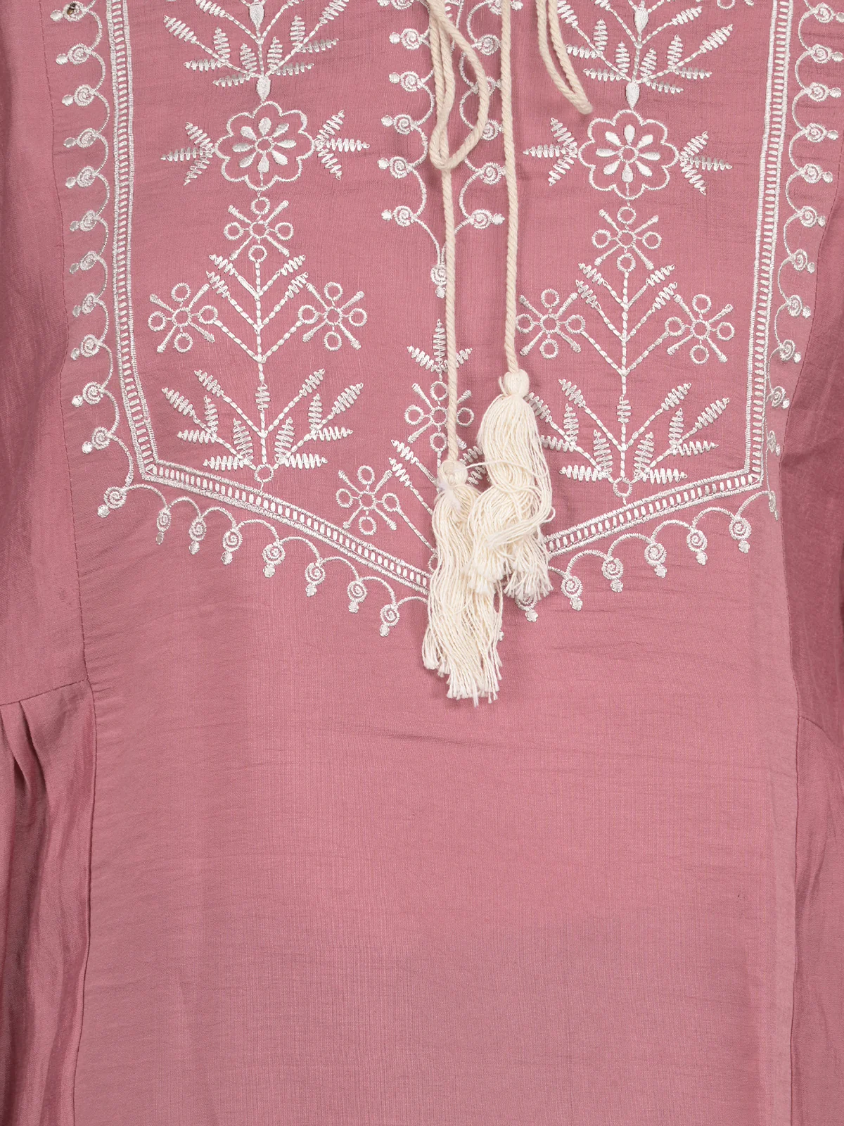 Odette Peach Embroidered Cotton Kurti for Women - Image 5