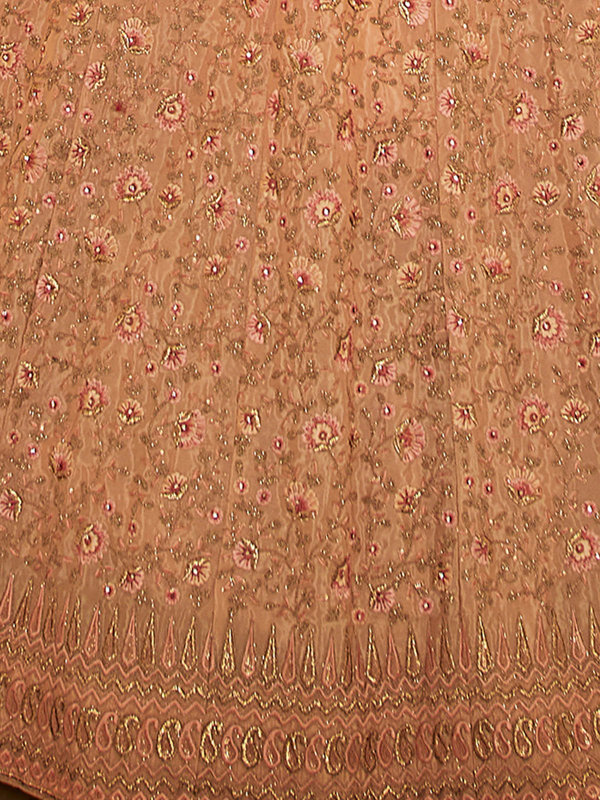 Odette Peach Embroidered Crepe Semi Stitched Lehenga With Blouse For Women - Image 4