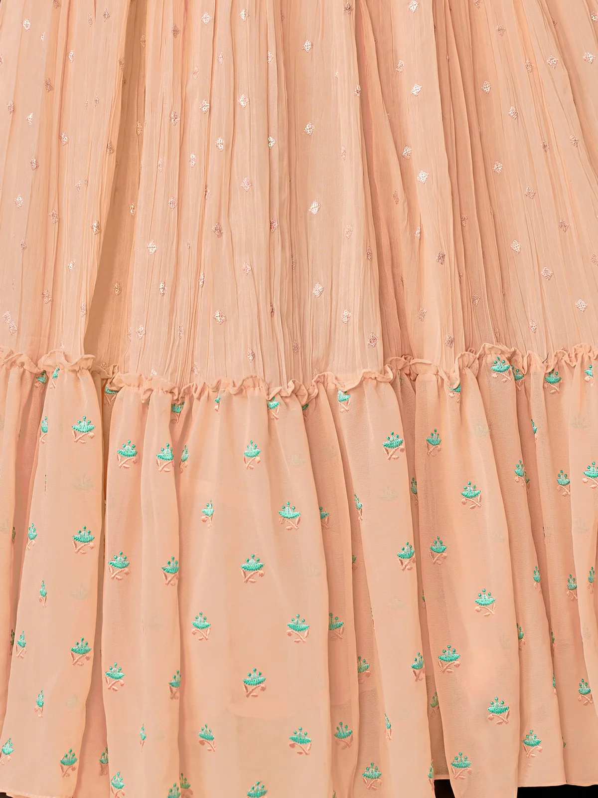 Odette Peach Embroidered Georgette Stitched Lehenga With Blouse For Women - Image 6