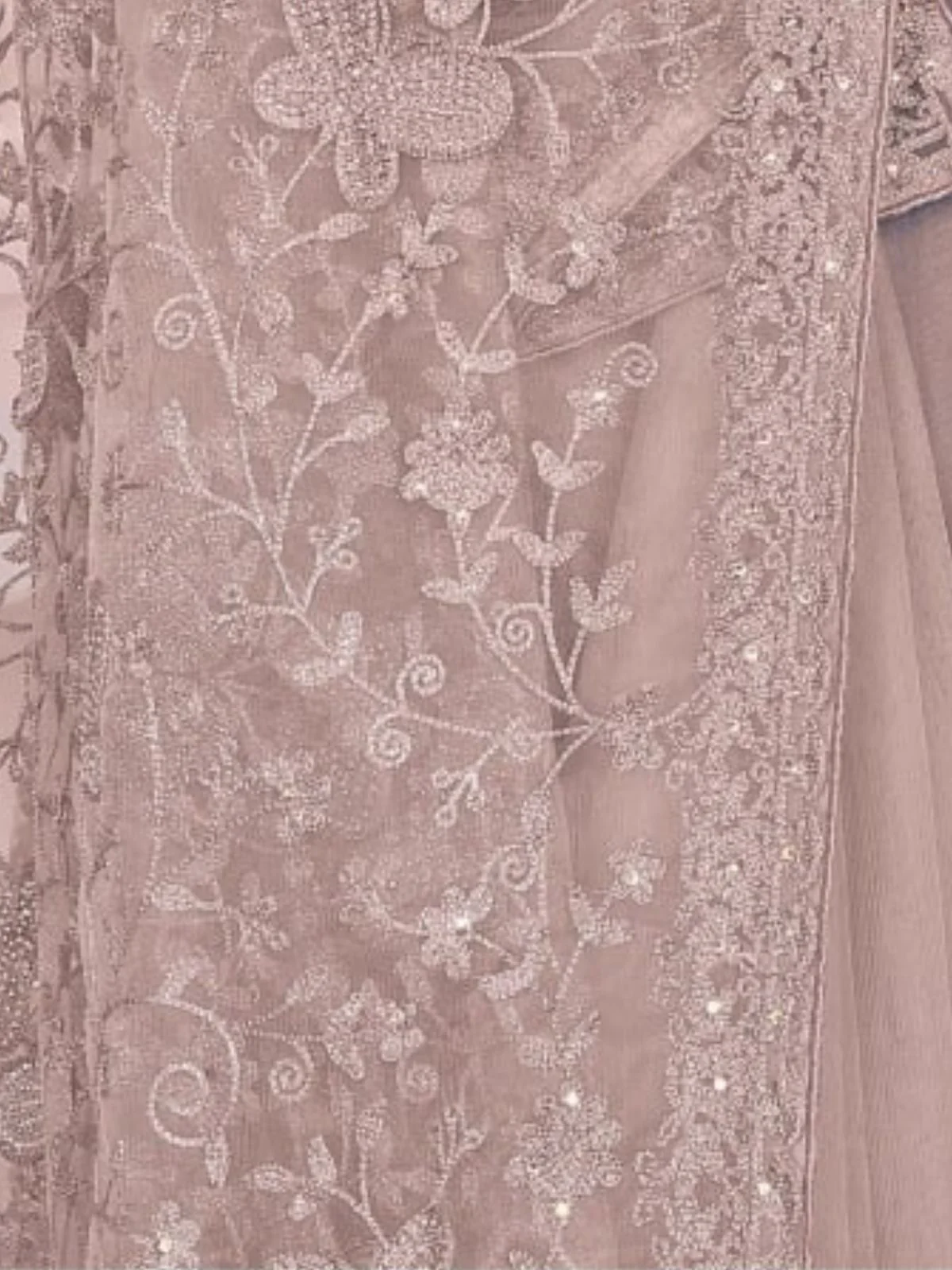 Odette Mauve Embroidered Net Saree With Unstitched Blouse For Women - Image 3