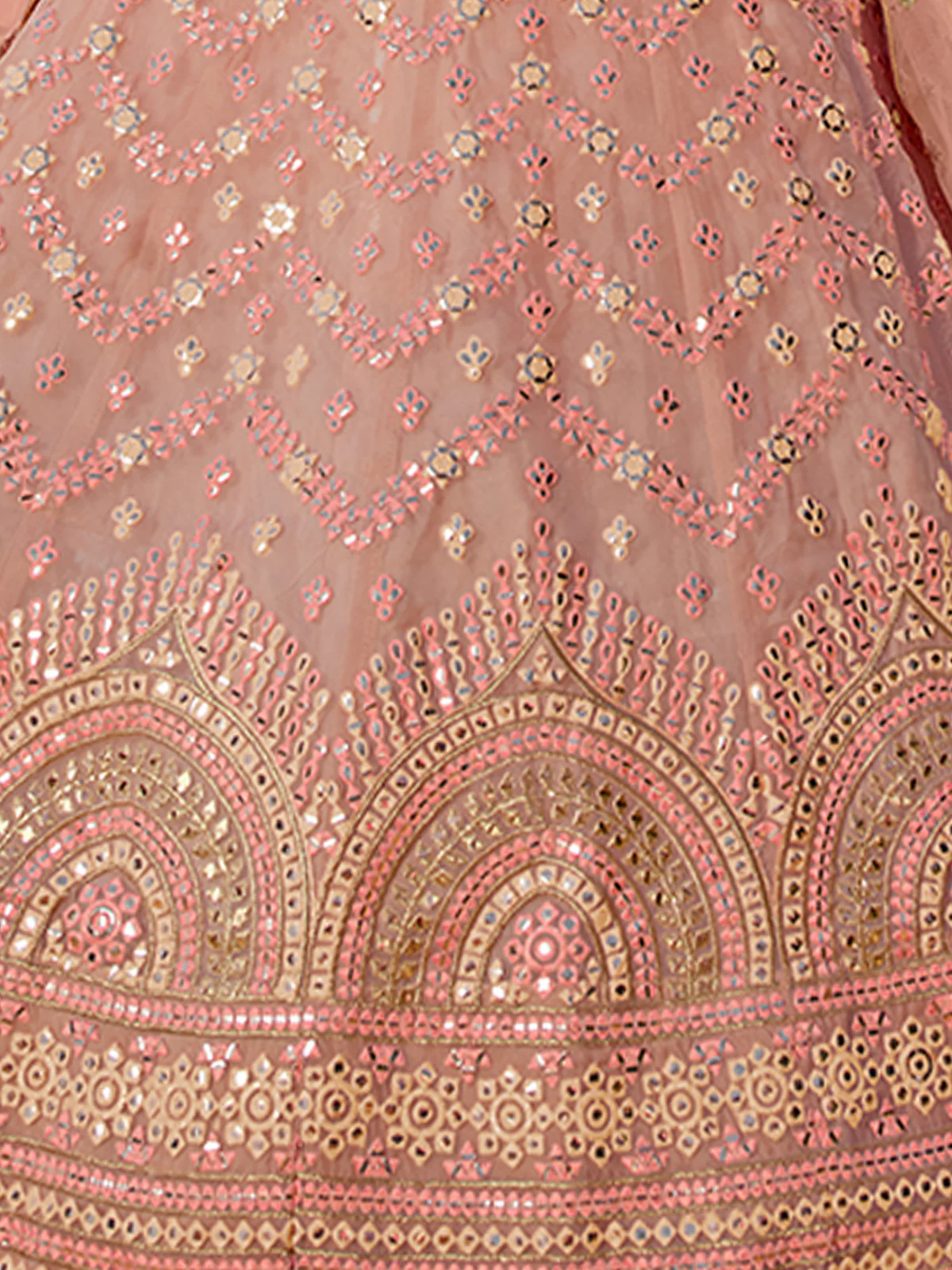 Odette Peach Embroidered Organza Semi Stitched Lehenga With Blouse For Women - Image 4