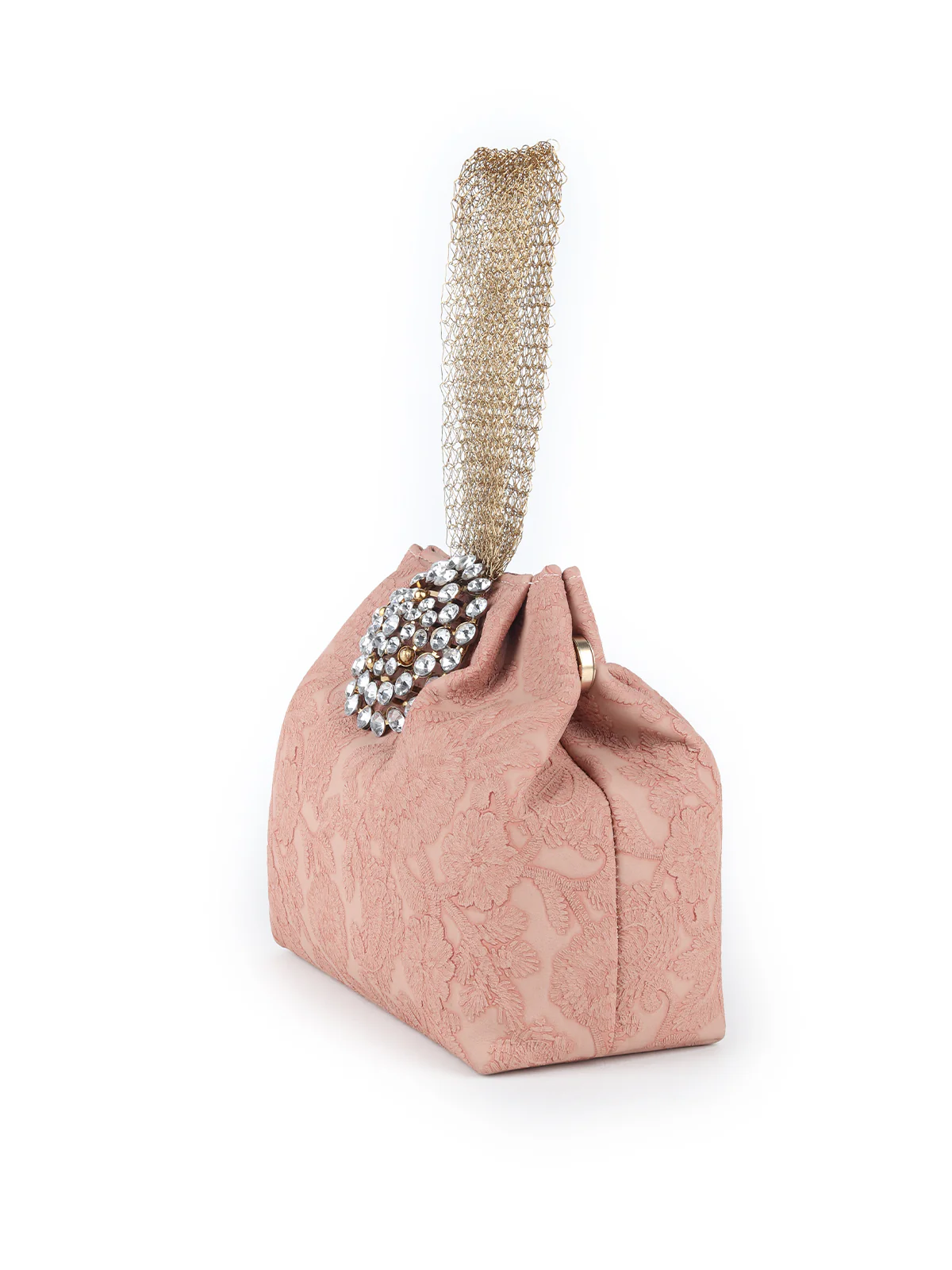 Odette Peach Faux Stone Embellished and Textured Batua for Women - Image 4