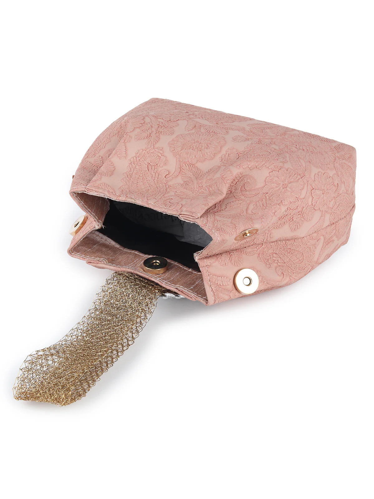 Odette Peach Faux Stone Embellished and Textured Batua for Women - Image 6