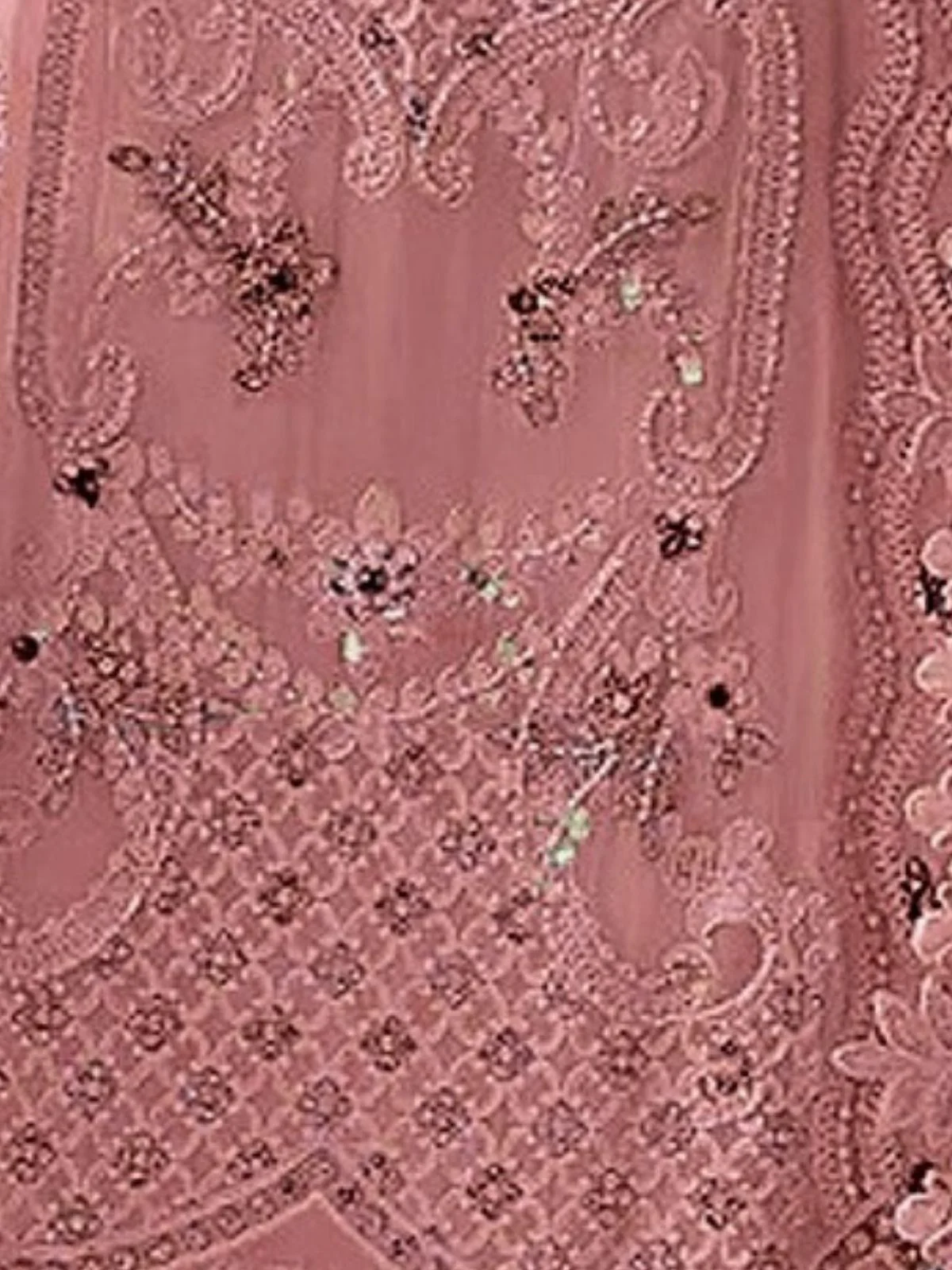 Odette Peach Georgette Embellished Semi Stitched Kurta Set For Women - Image 3