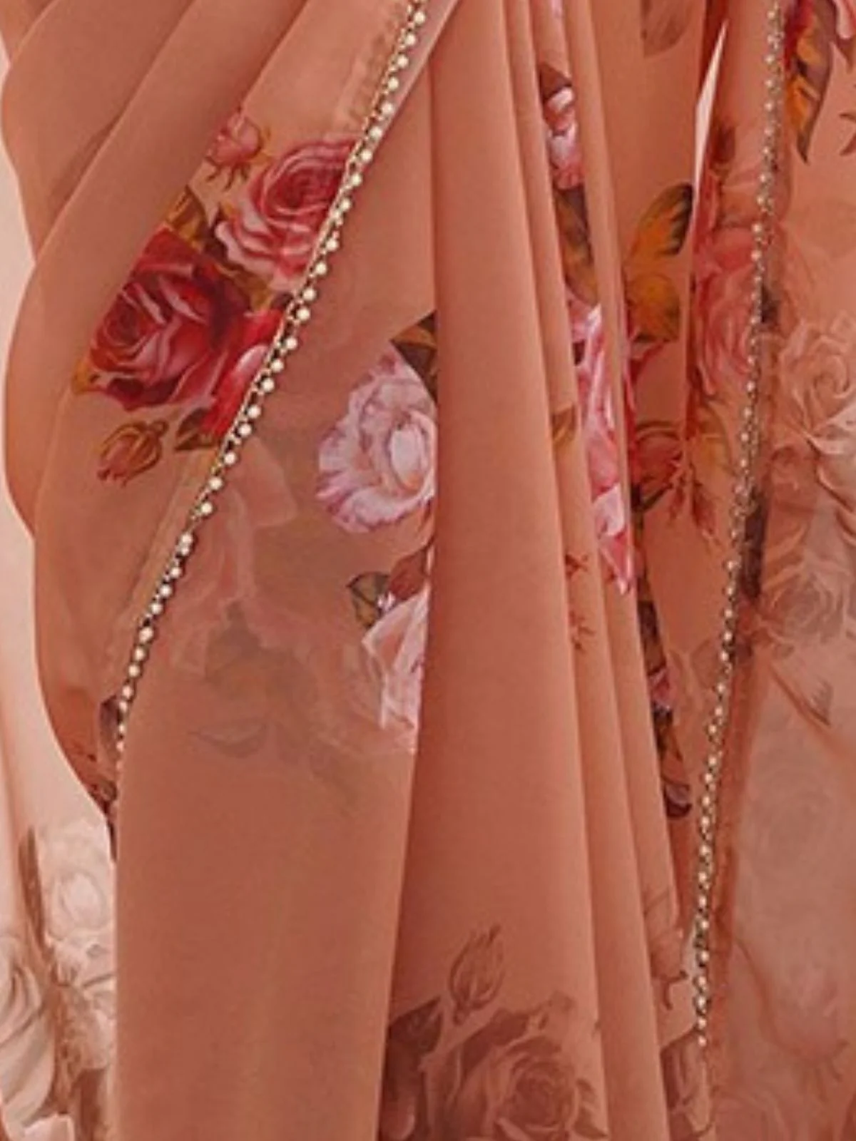 Odette Peach Georgette Printed Saree For Women - Image 5