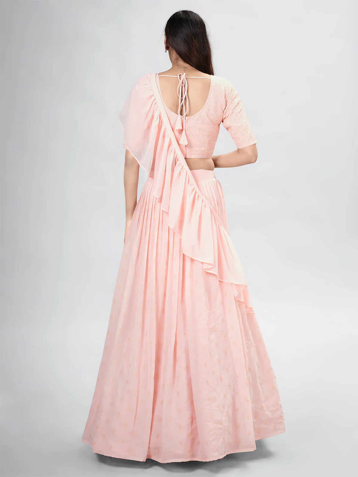 Odette Peach Georgette Printed Semi Stitched Lehenga With Unstitched Blouse For Women - Image 4