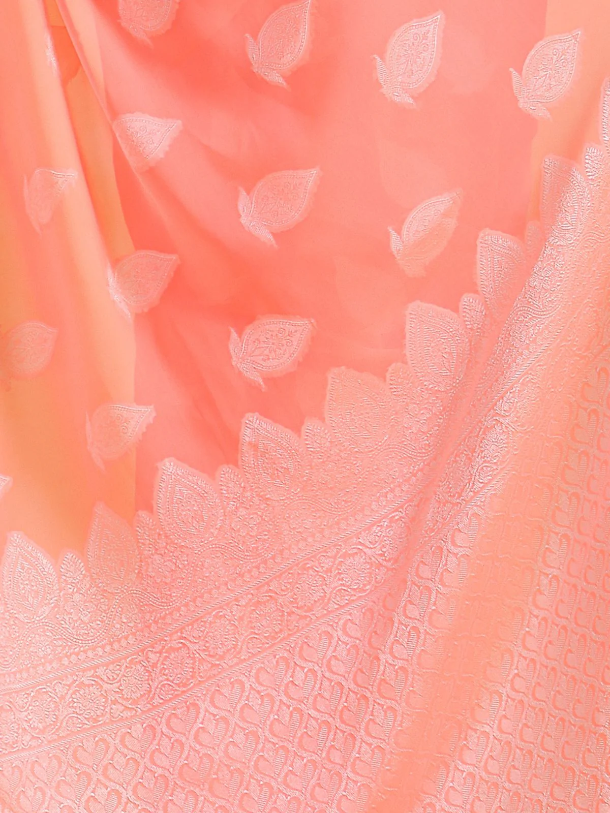 Odette Peach Georgette Woven Design Saree With Unstitched Blouse For Women - Image 5
