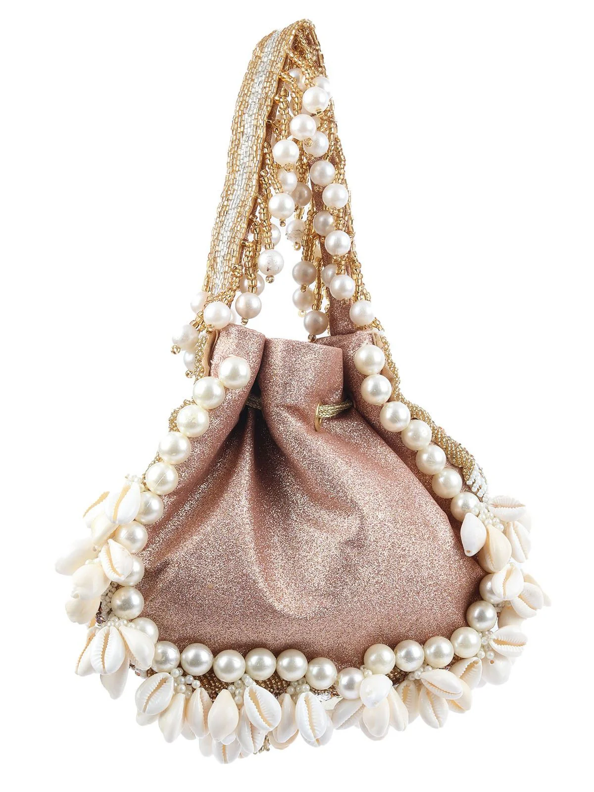 Odette Peach Gliter Embellished Potli For Women - Image 5