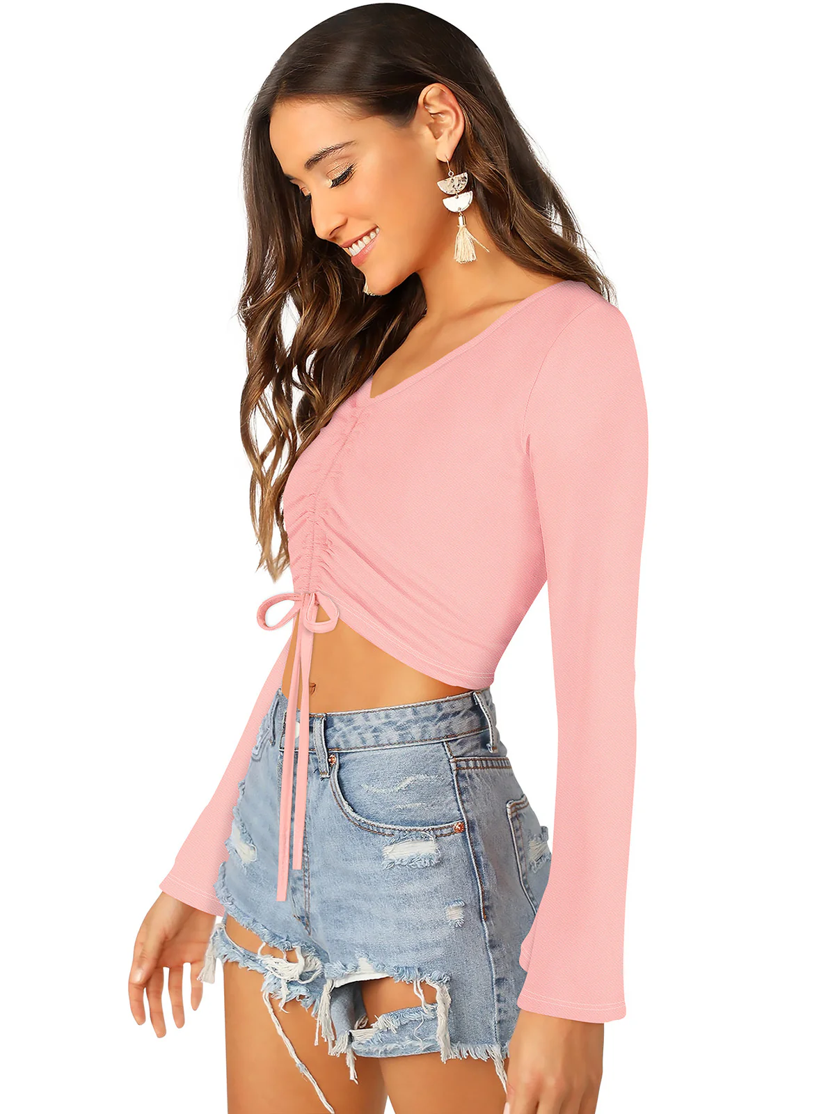 Odette Peach Knit Fabric Top For Women - Image 3