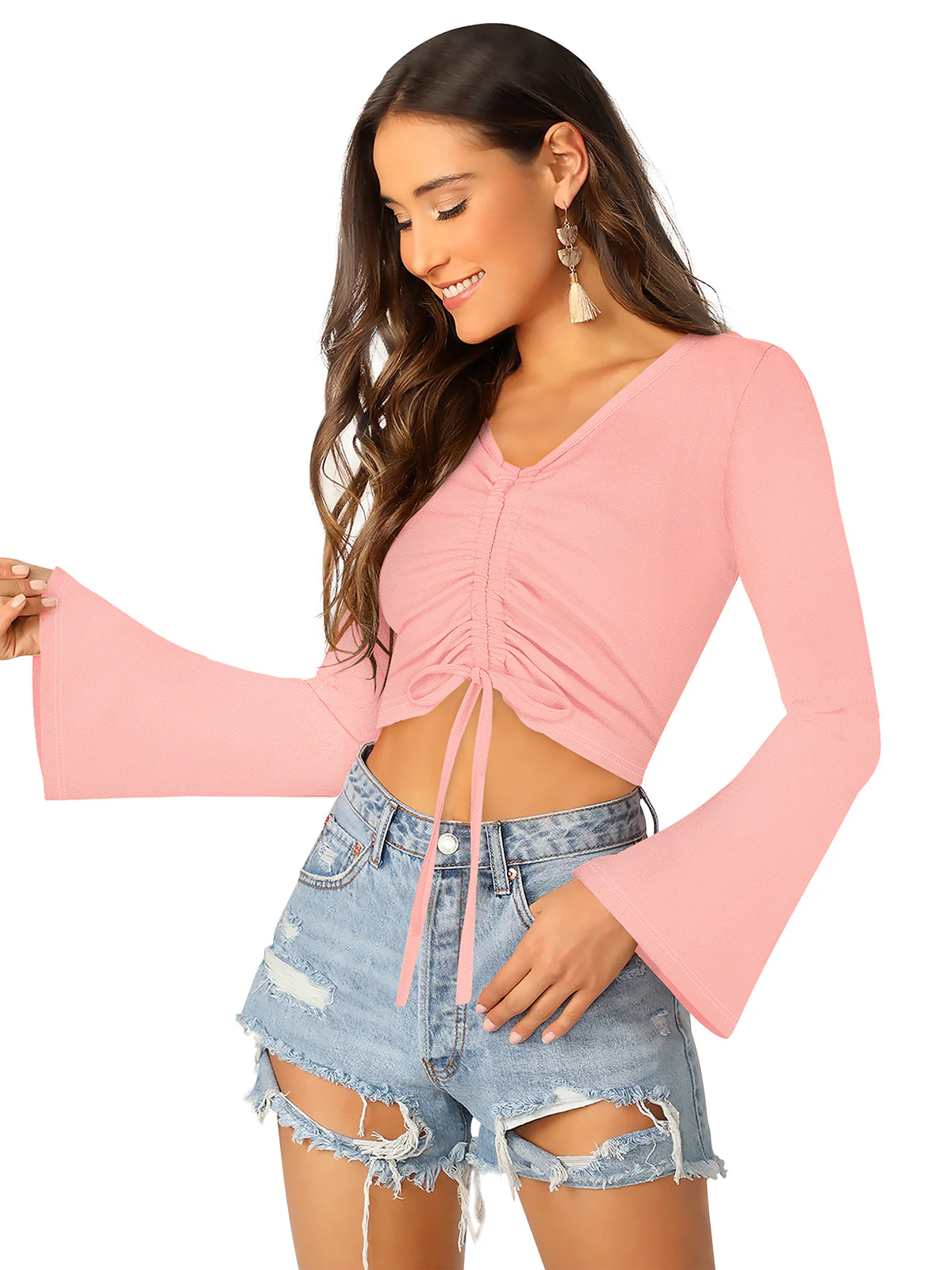 Odette Peach Knit Fabric Top For Women - Image 4