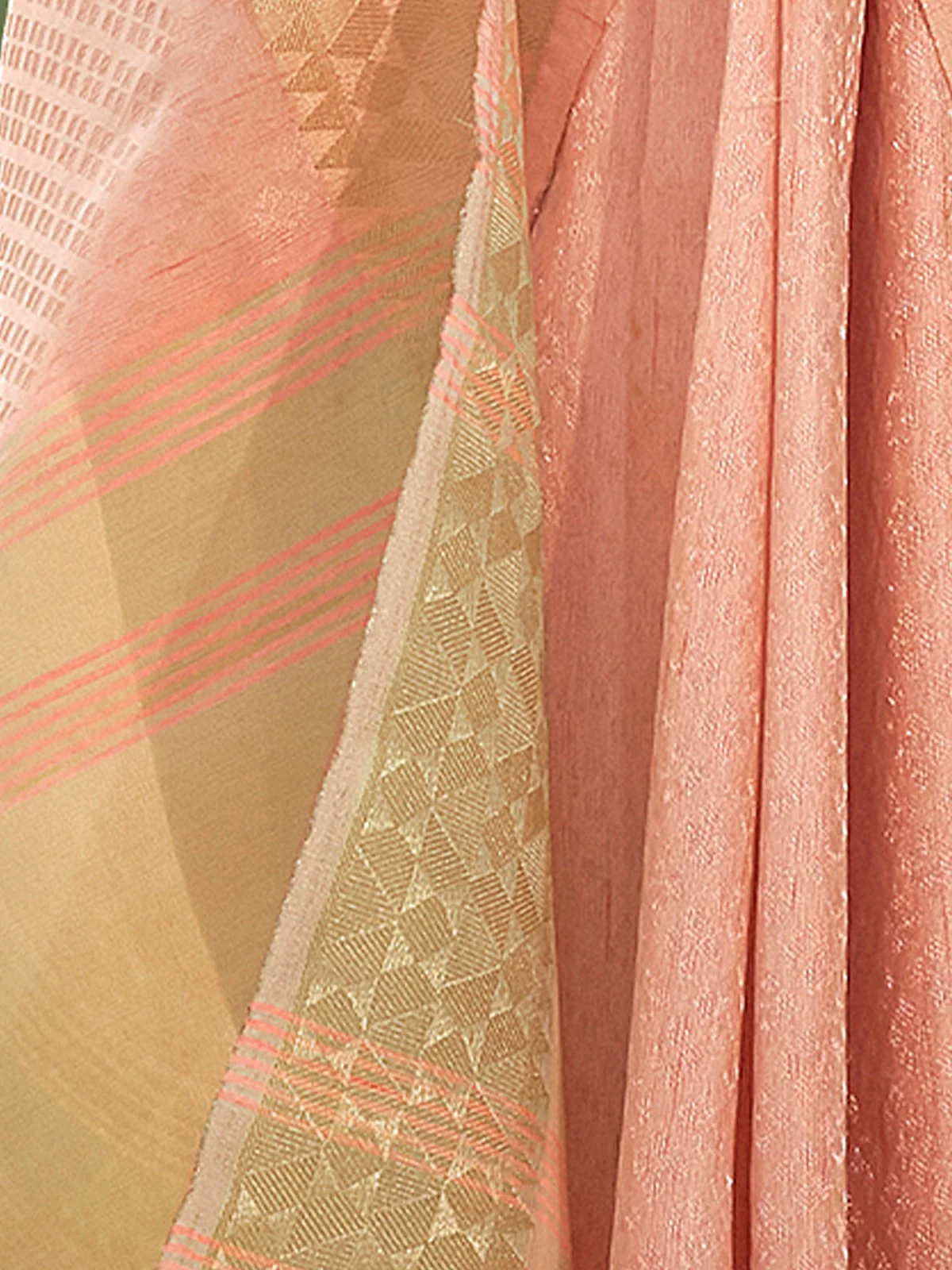 Odette Peach Linen Tissue Saree for Women With Unstitched Blouse - Image 3