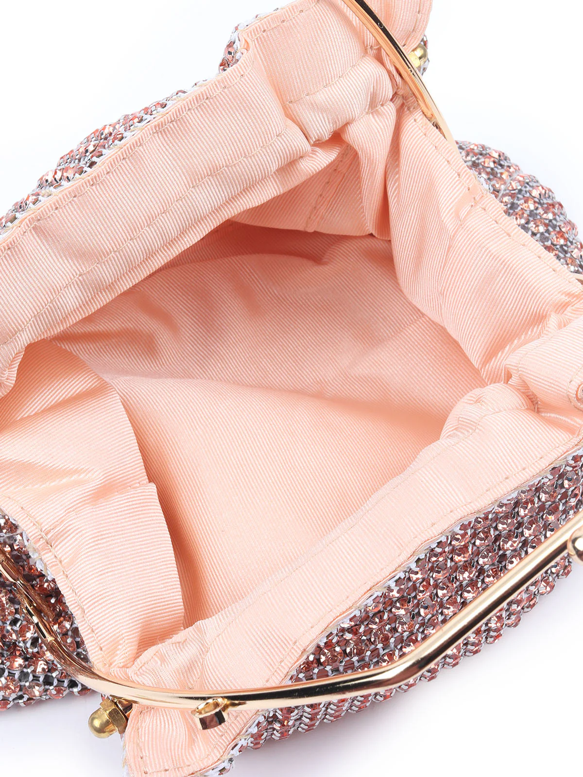 Odette Peach Metallic Stones Work Clutch For Women - Image 6