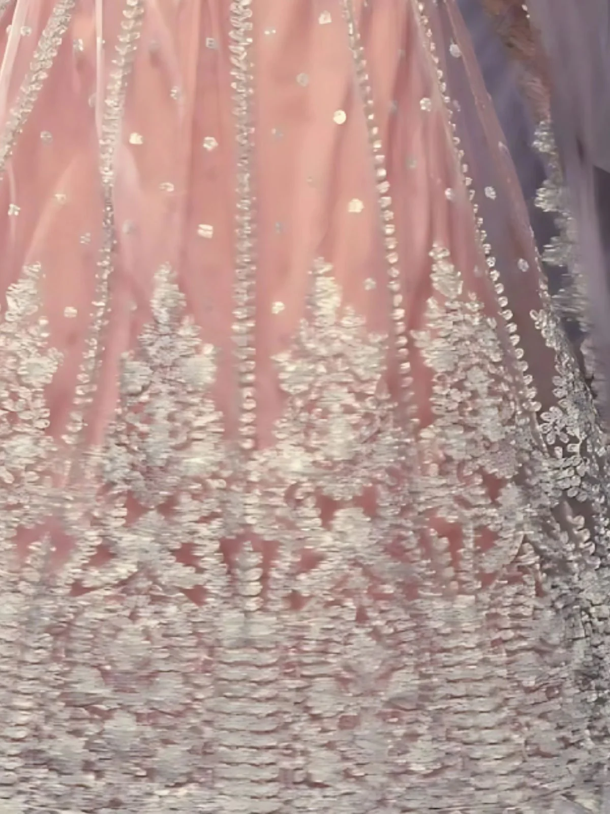Odette Peach Net Embroidered Semi-Stitched Lehenga For Women - Image 4