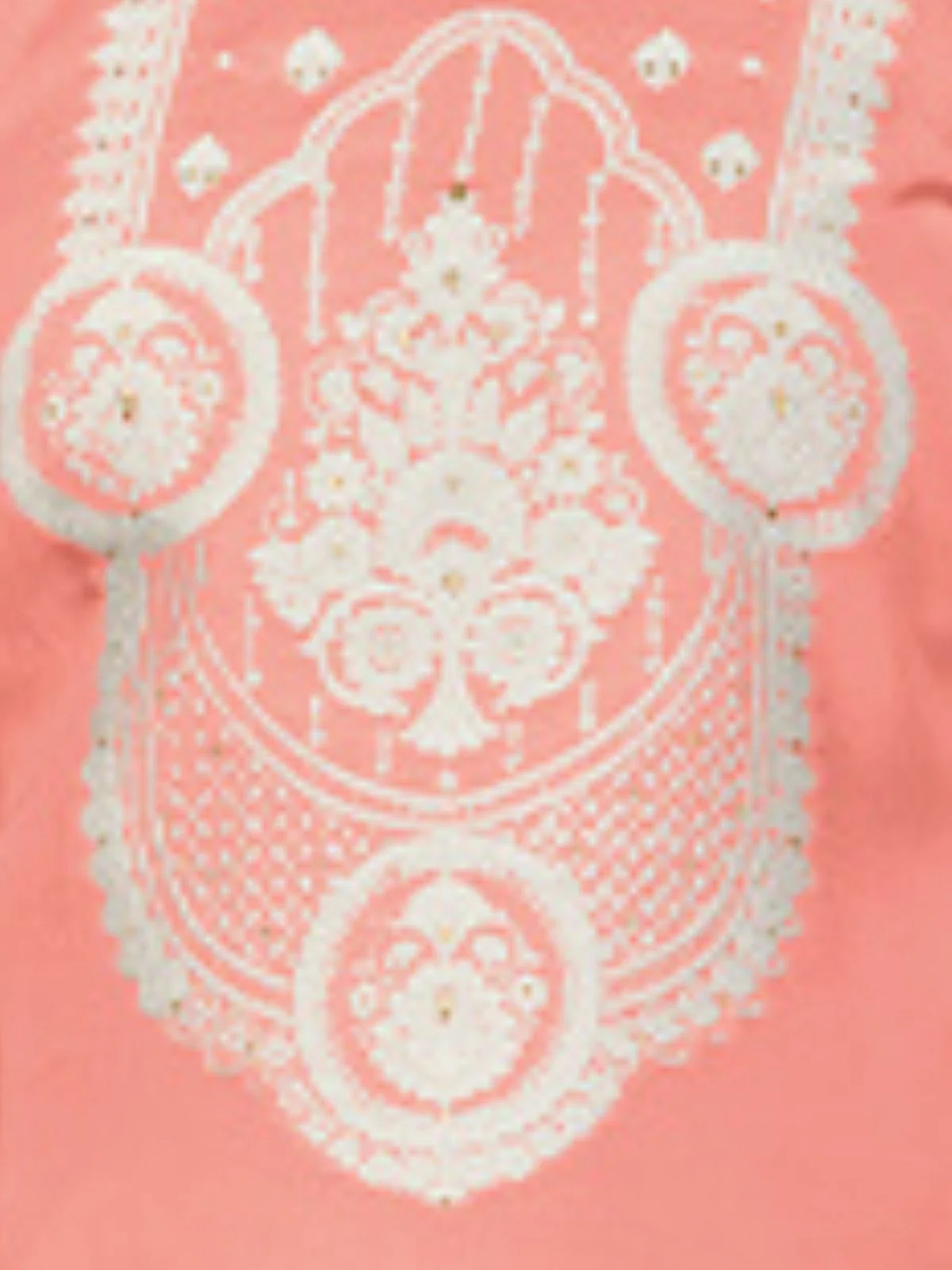 Odette Peach Organza Embroidered Semi-Stitched Kurta Set For Women - Image 3