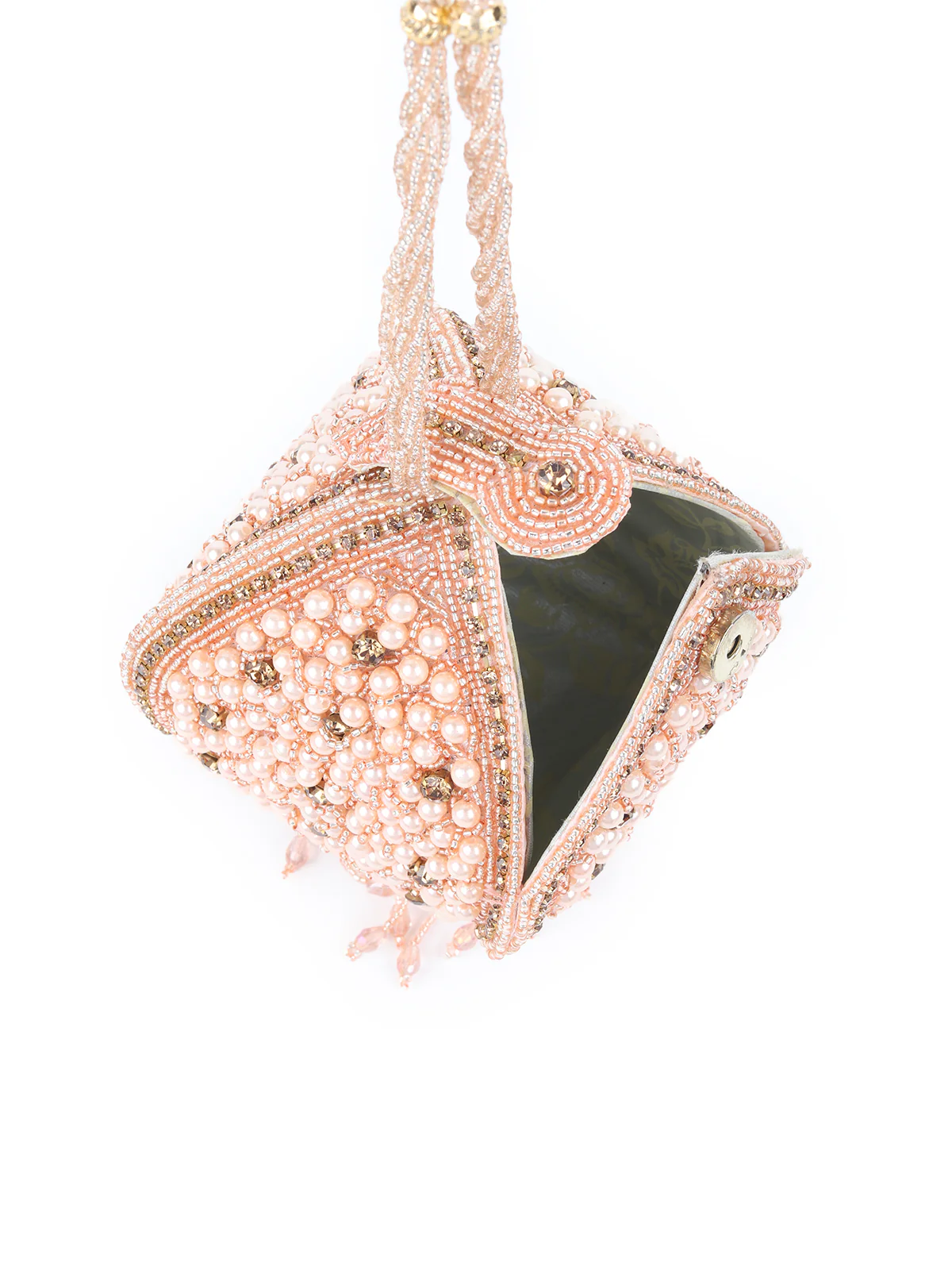 Odette Peach Pearl and Stone Embellished Clutch for Women - Image 5