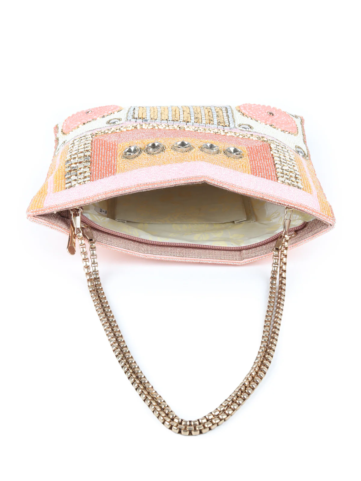 Odette Peach Pink Beads Embroidered Hand Bag for Women - Image 6