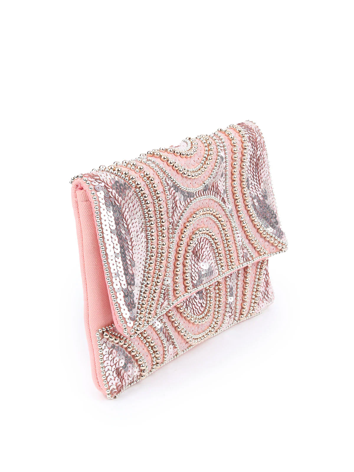 Odette Peach Polyester Embroidered Clutch For Women - Image 2