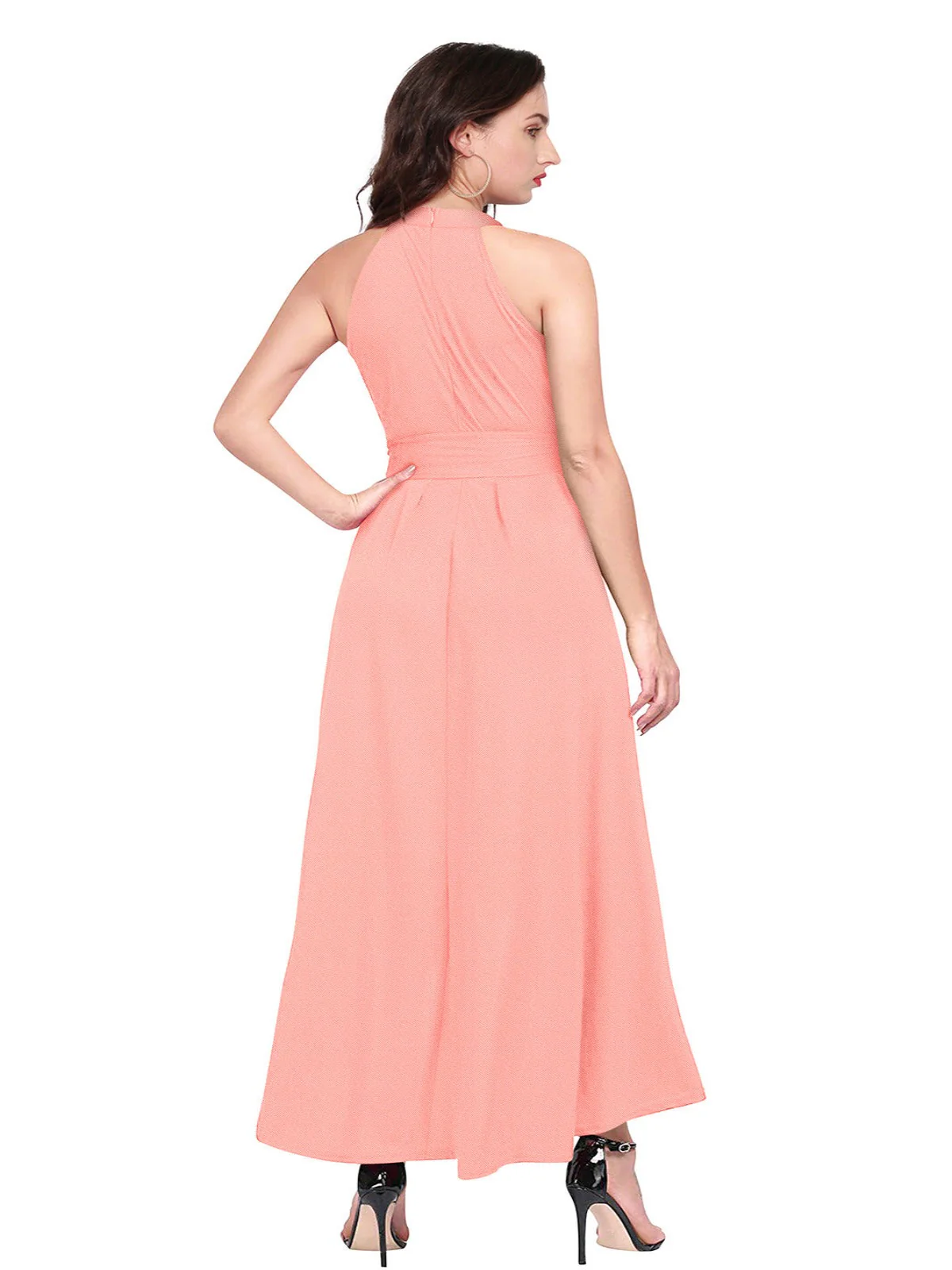 Odette Peach Polyester High Low Dress For Women - Image 4