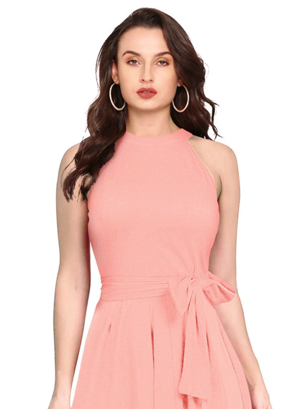 Odette Peach Polyester High Low Dress For Women - Image 5