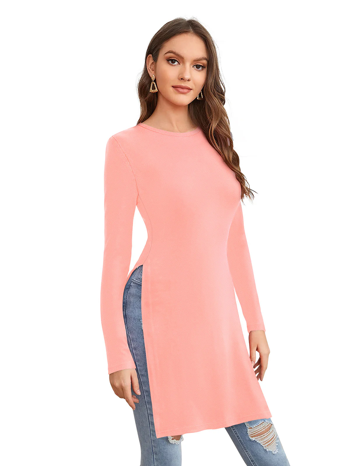 Odette Peach Polyester Solid Long Top For Women - Image 2