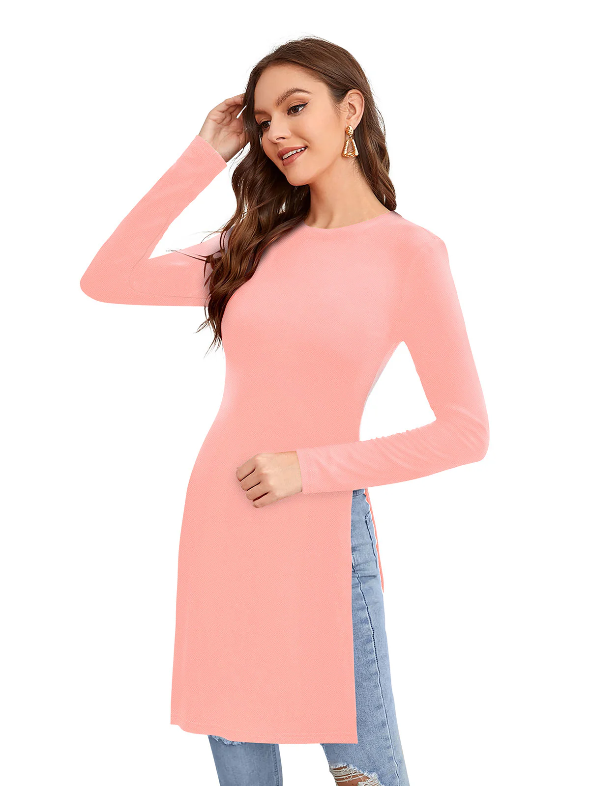 Odette Peach Polyester Solid Long Top For Women - Image 3