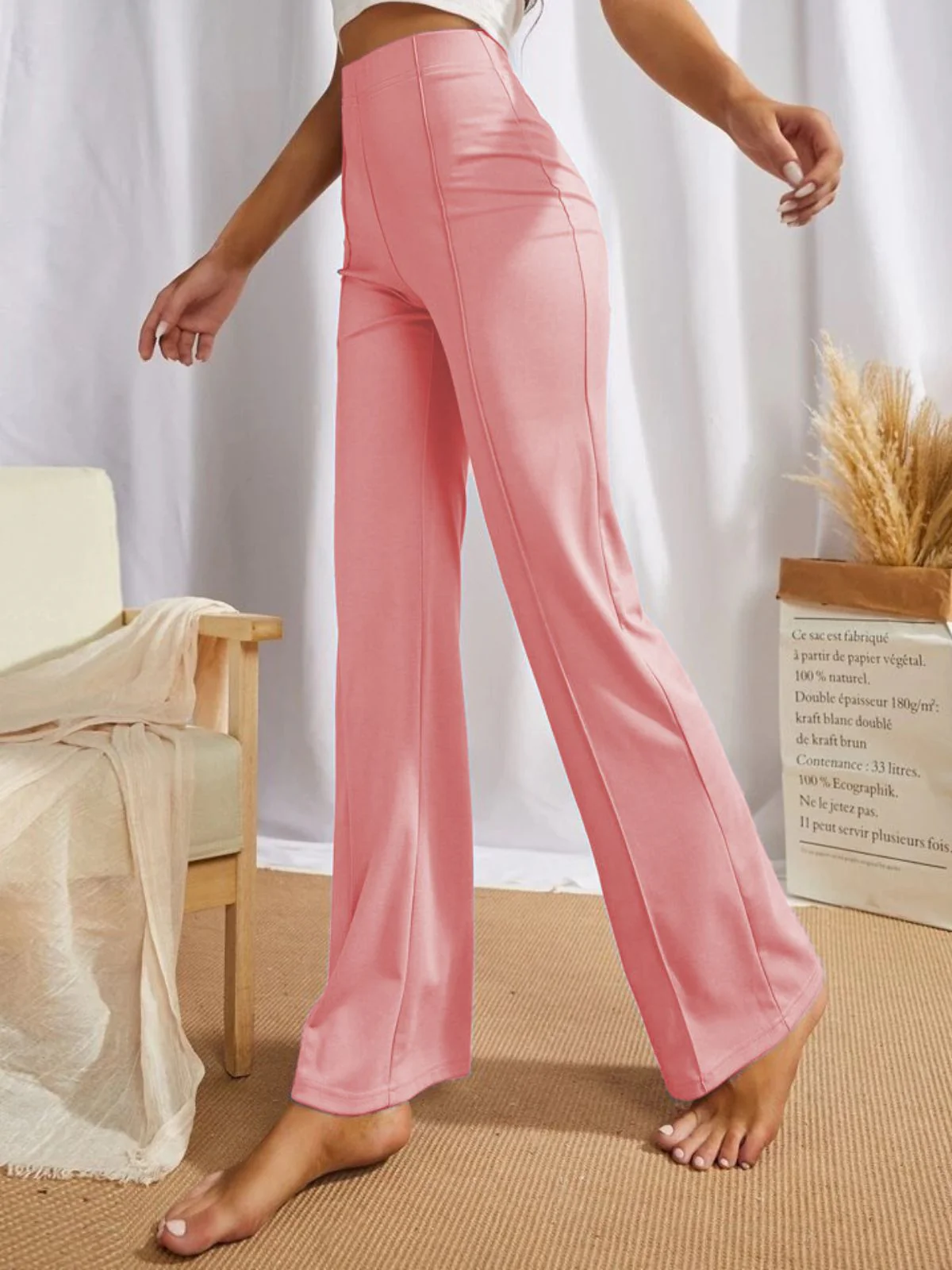 Odette Peach Polyester Solid Stylish Trousers For Women - Image 4