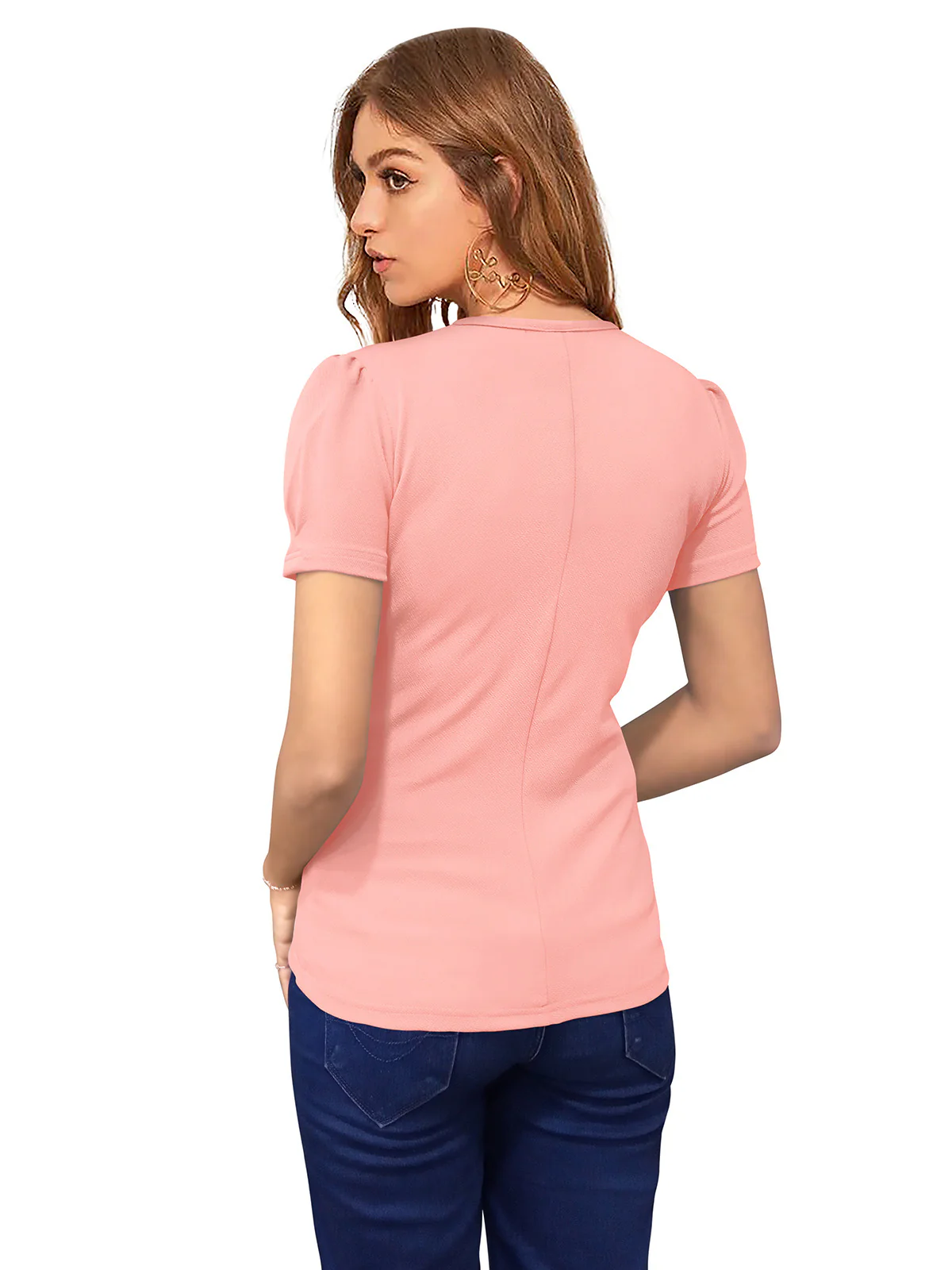Odette Peach Polyester Solid Top For Women - Image 4