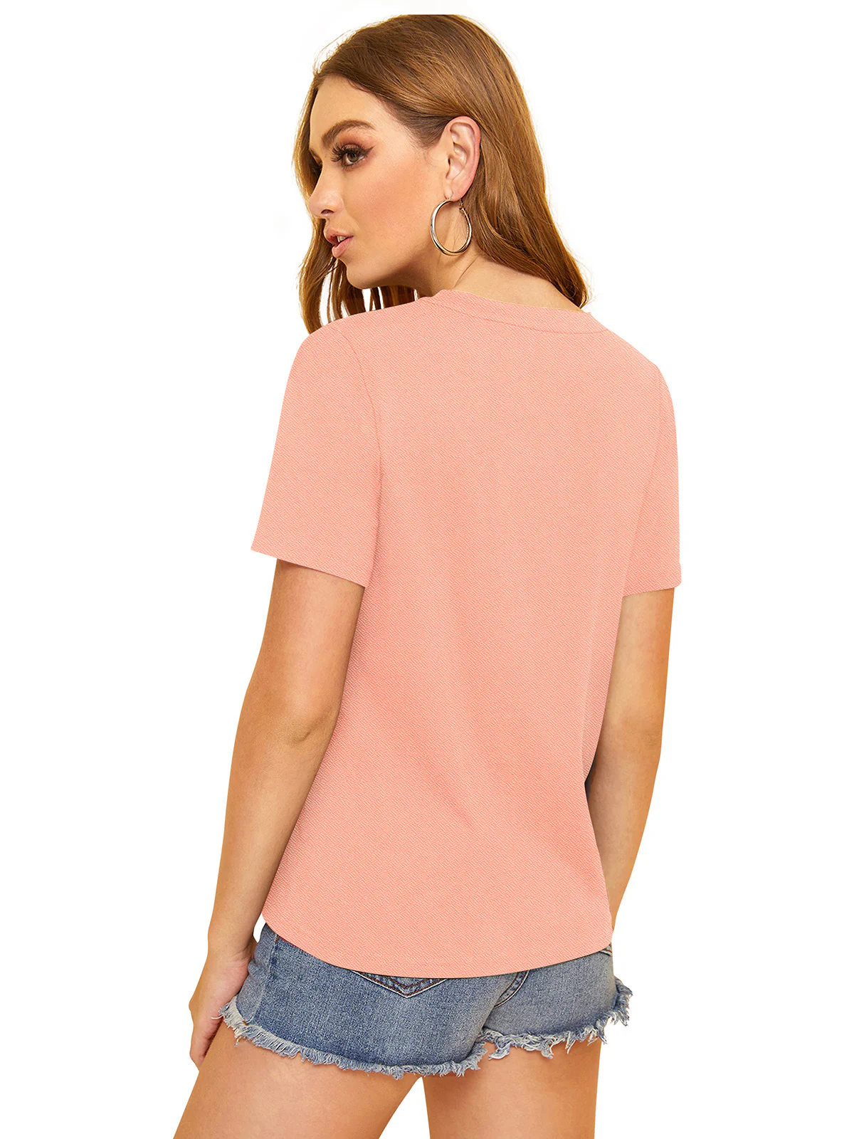 Odette Peach Polyester Solid Top For Women - Image 4