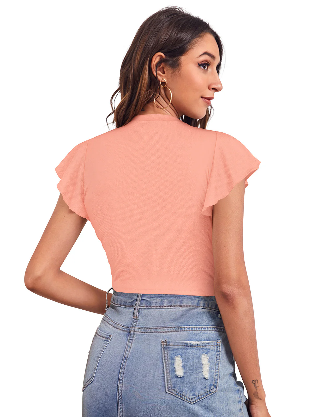 Odette Peach Polyester Solid Top For Women - Image 5