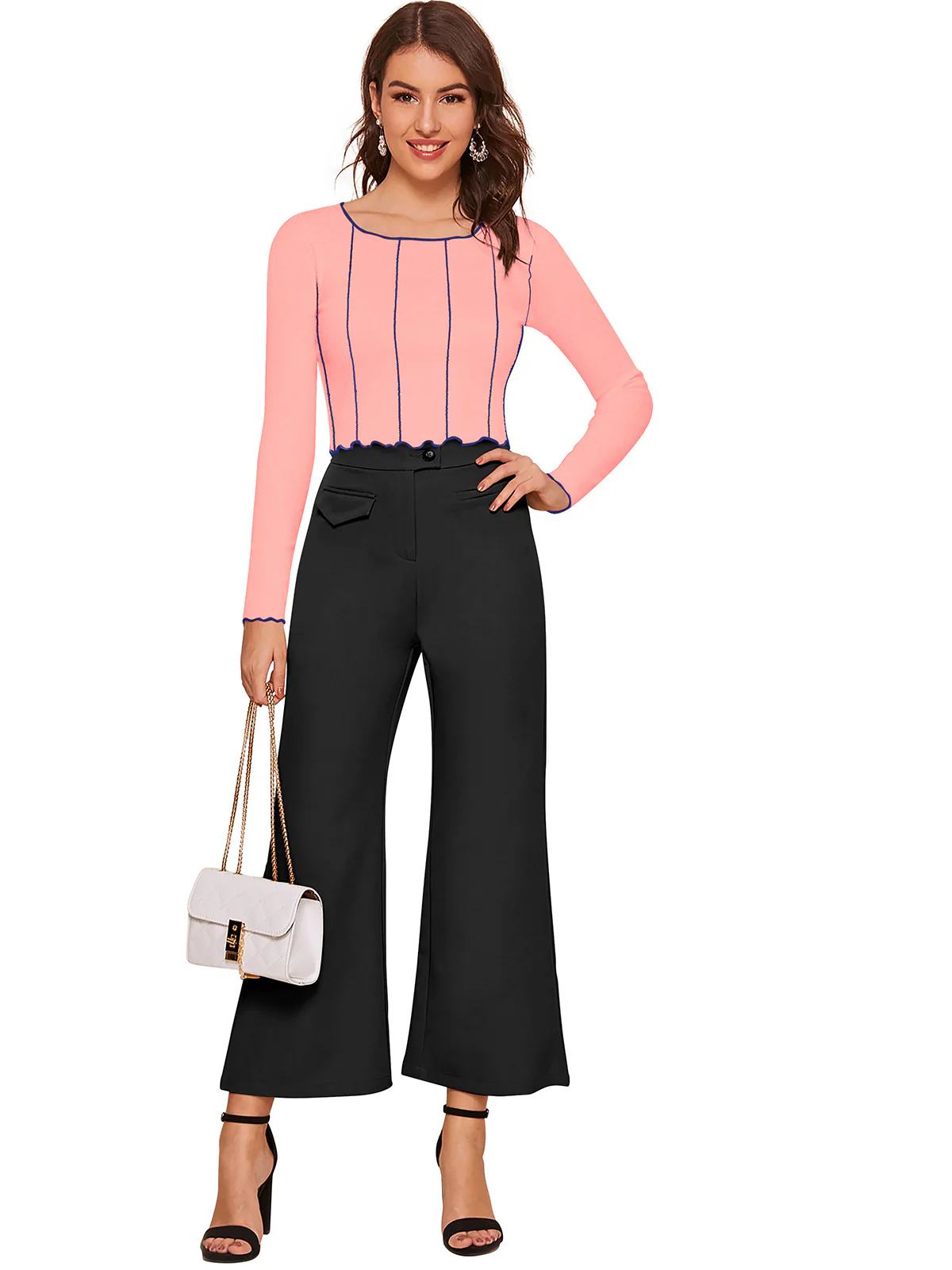 Odette Pink Polyester Striped Top For Women - Image 5