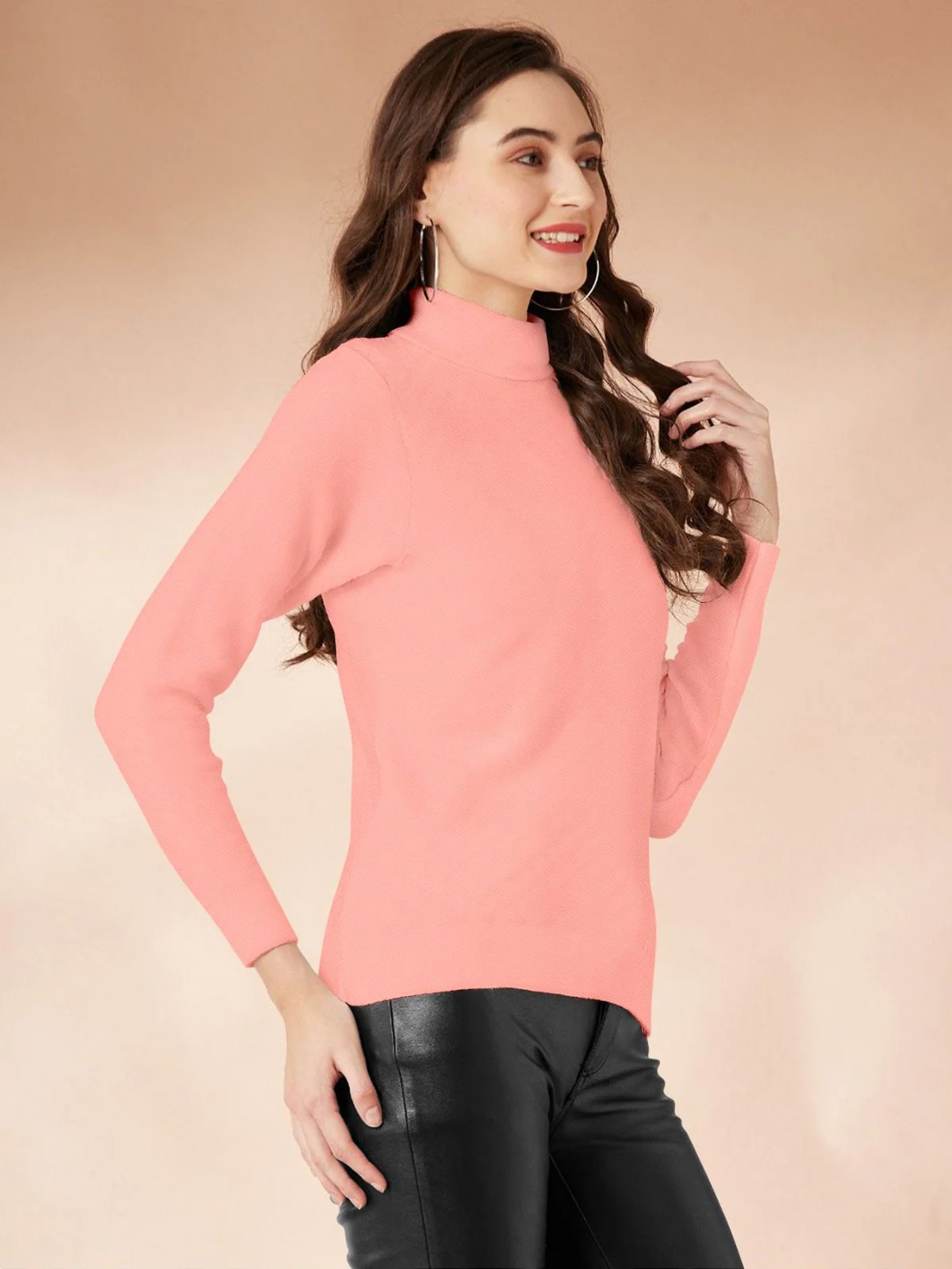Odette Peach Polyster Solid Top For Women - Image 2