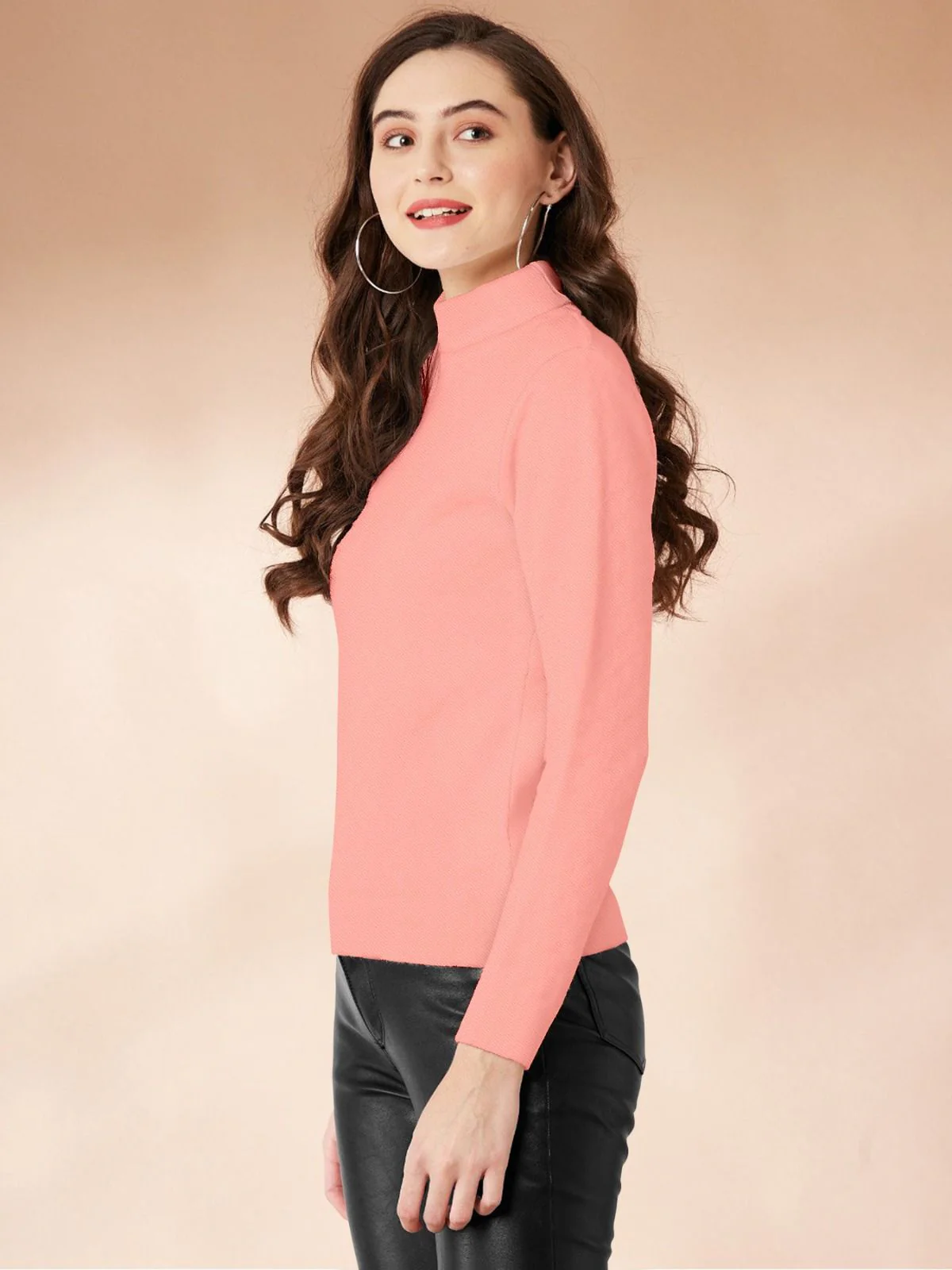 Odette Peach Polyster Solid Top For Women - Image 3