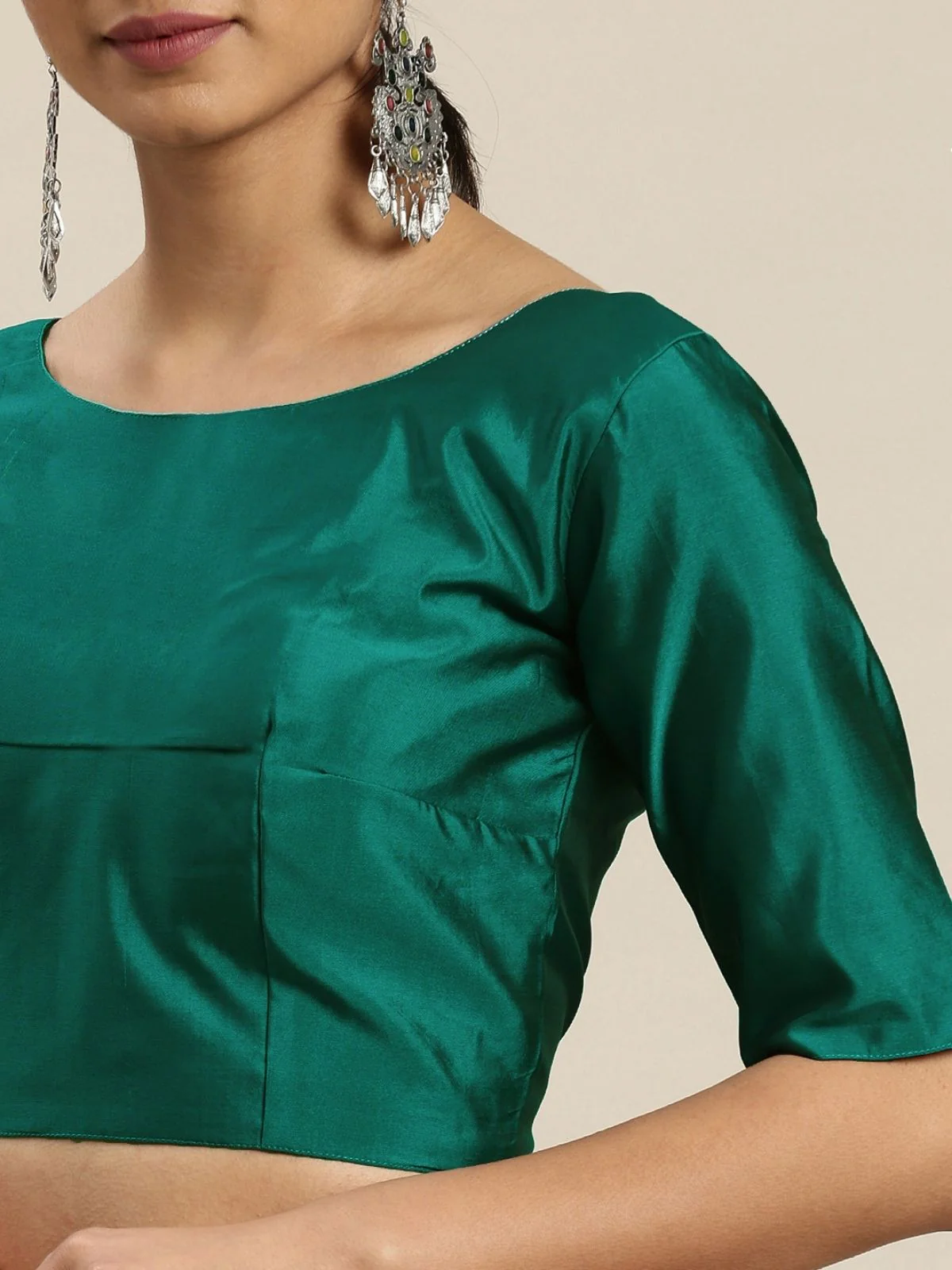 Odette Peach Satin Printed Saree With Unstitched Blouse For Women - Image 4