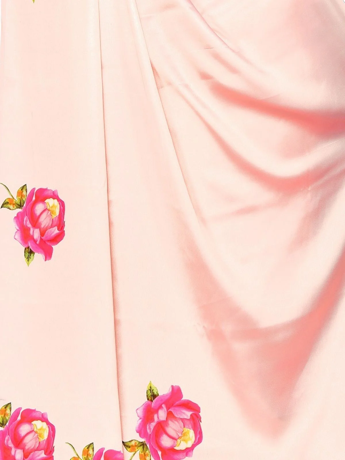 Odette Peach Satin Printed Saree With Unstitched Blouse For Women - Image 5