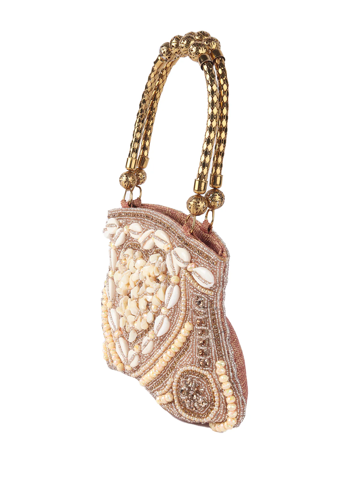 Odette Peach Shell Embroidered Bridal Clutch For Women - Image 4