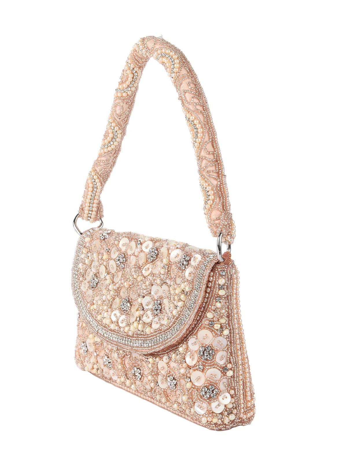 Odette Peach Embroidered Bridal Clutch For Women - Image 4