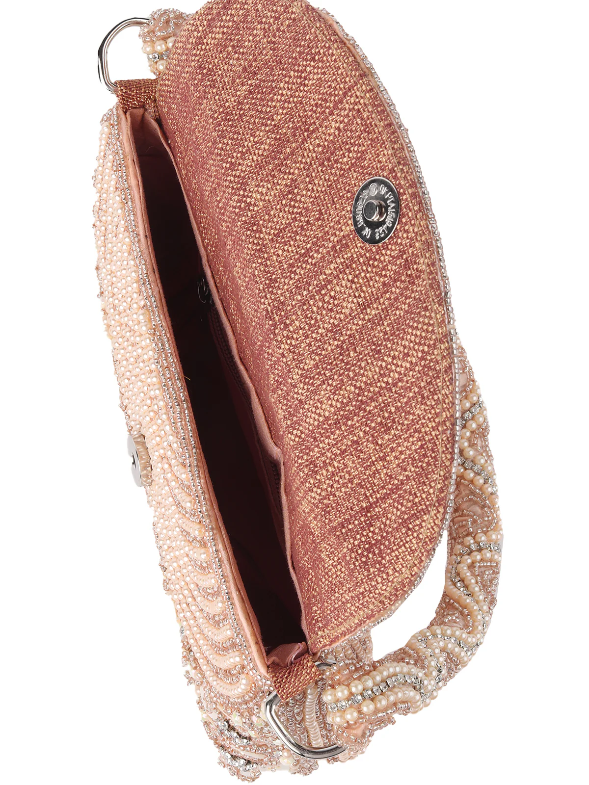 Odette Peach Embroidered Bridal Clutch For Women - Image 6