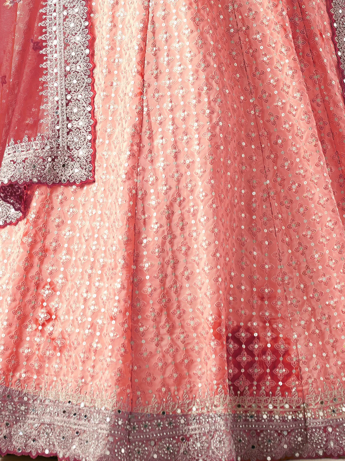 Odette Peach Shibori Crepe Embroidered Semi Stitched Lehenga With Unstitched Blouse for Women - Image 5