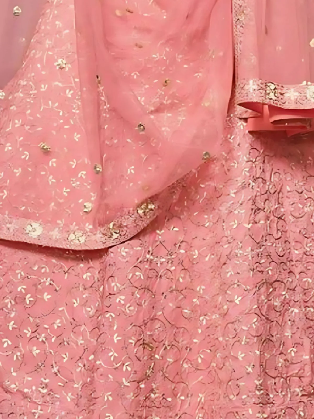 Odette Peach Silk Blend Embroidered Semi-Stitched Lehenga For Women - Image 4