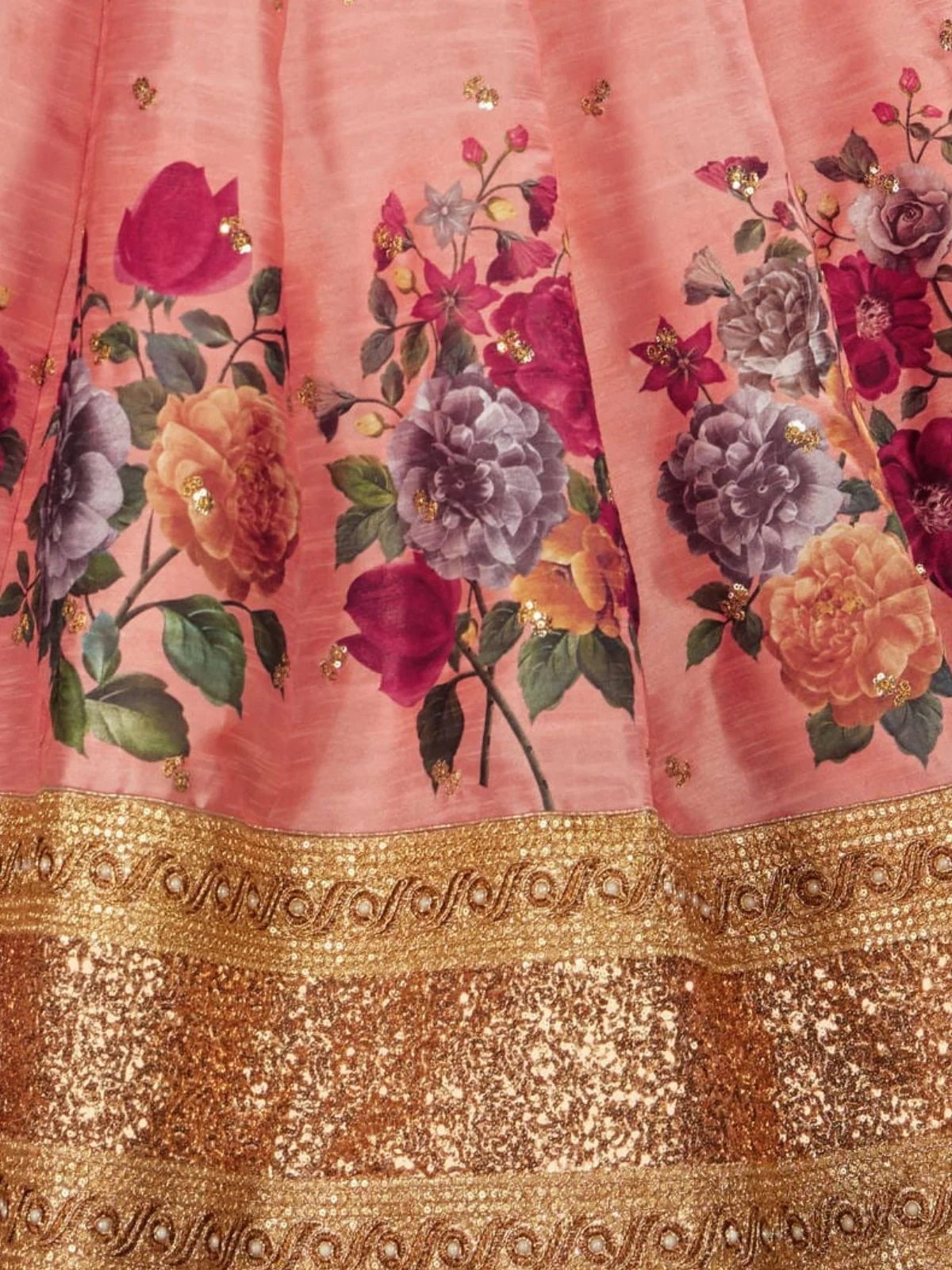 Odette Peach Silk Blend Printed Semi Stitched Lehenga With Blouse For Women - Image 4