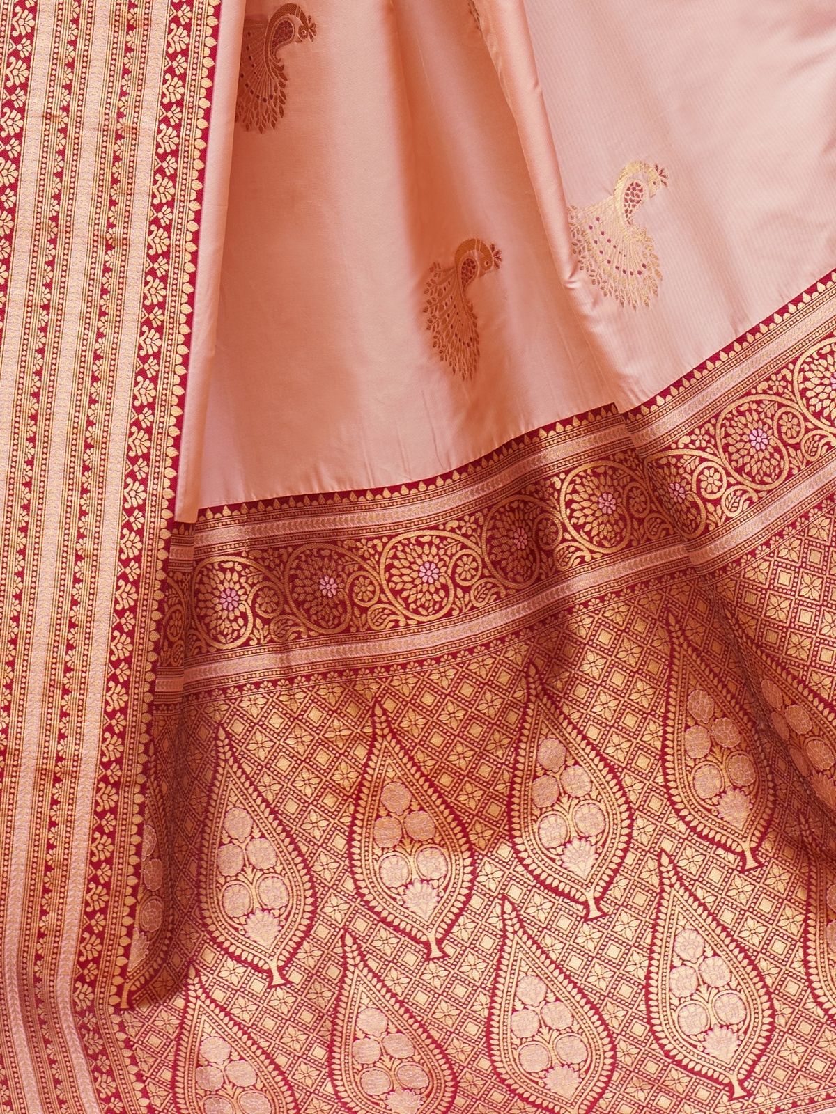 Odette Peach Silk Zari Woven Saree For Women - Image 5