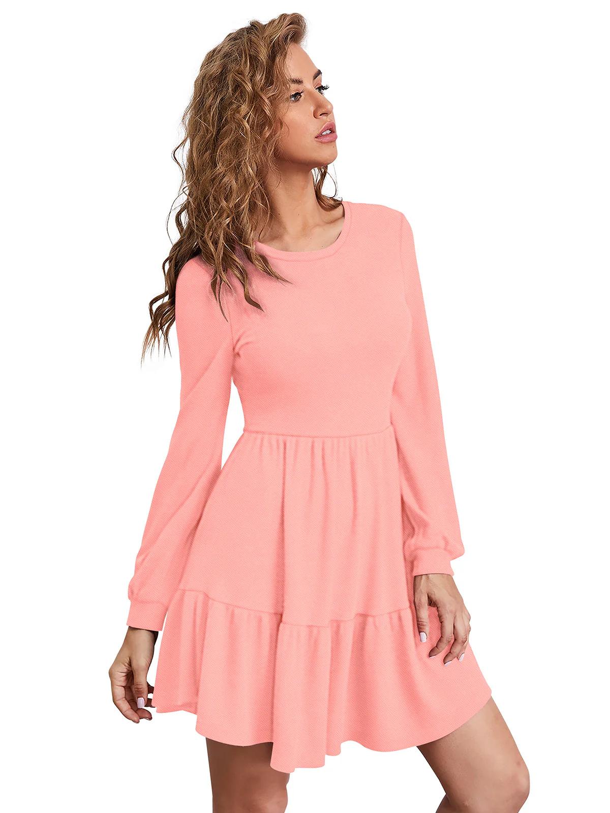 Odette Peach Skater Knit Fabric Dress For Women - Image 2