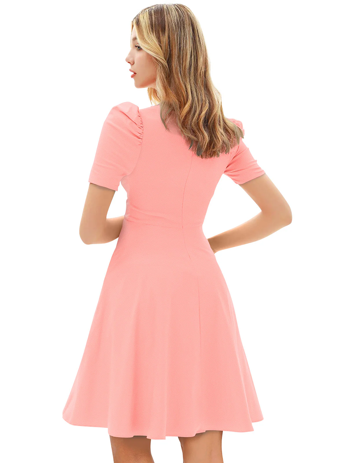 Odette Peach Skater Knit Fabric Dress For Women - Image 3